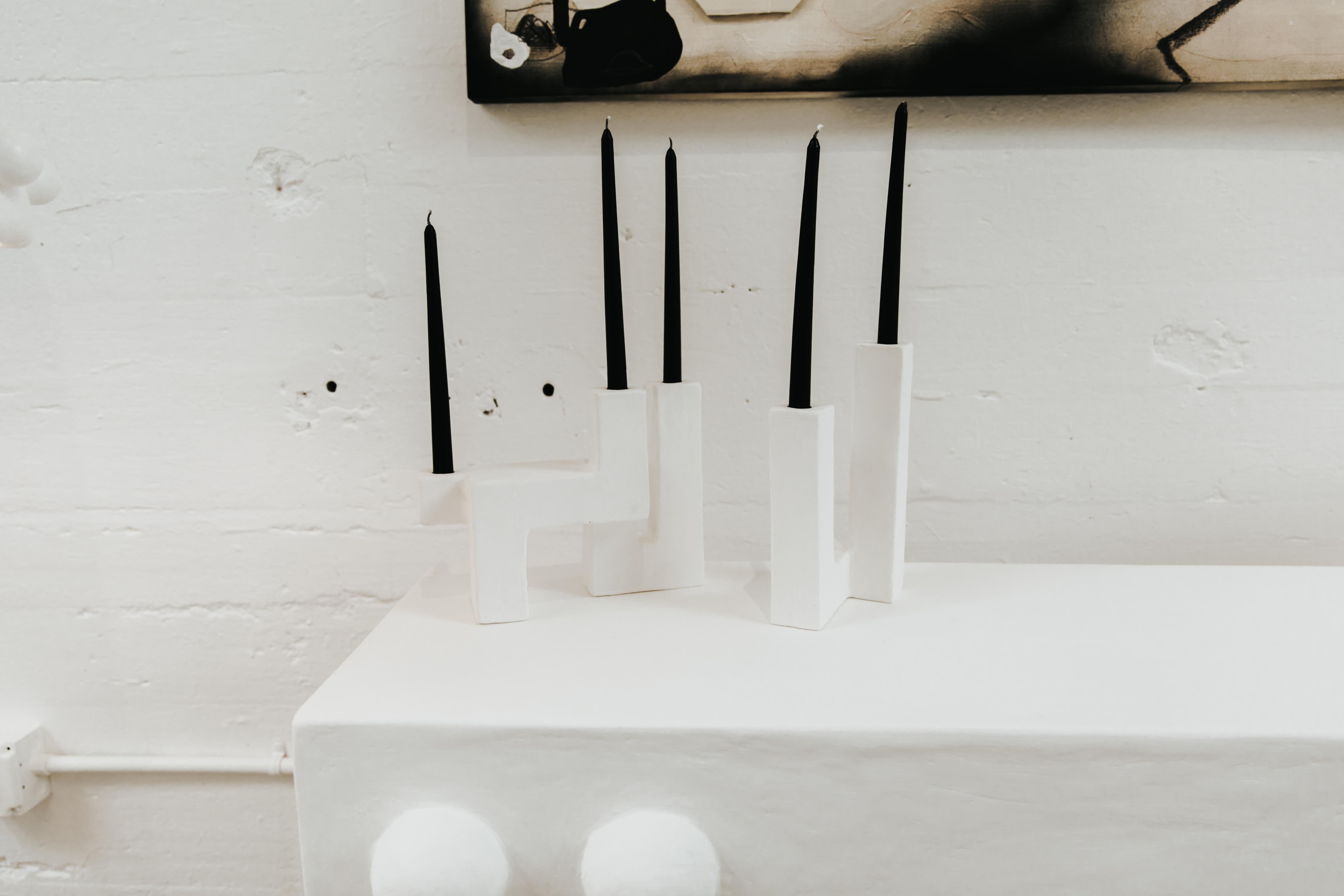 Contemporary Z Candle Holder in Gypsum & Fiberglass by Brent Warr Studios For Sale