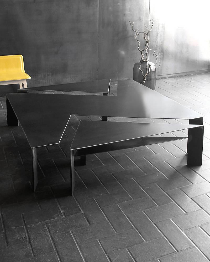 French Z Coffee Table in Raw Steel Hand-Crafted For Sale