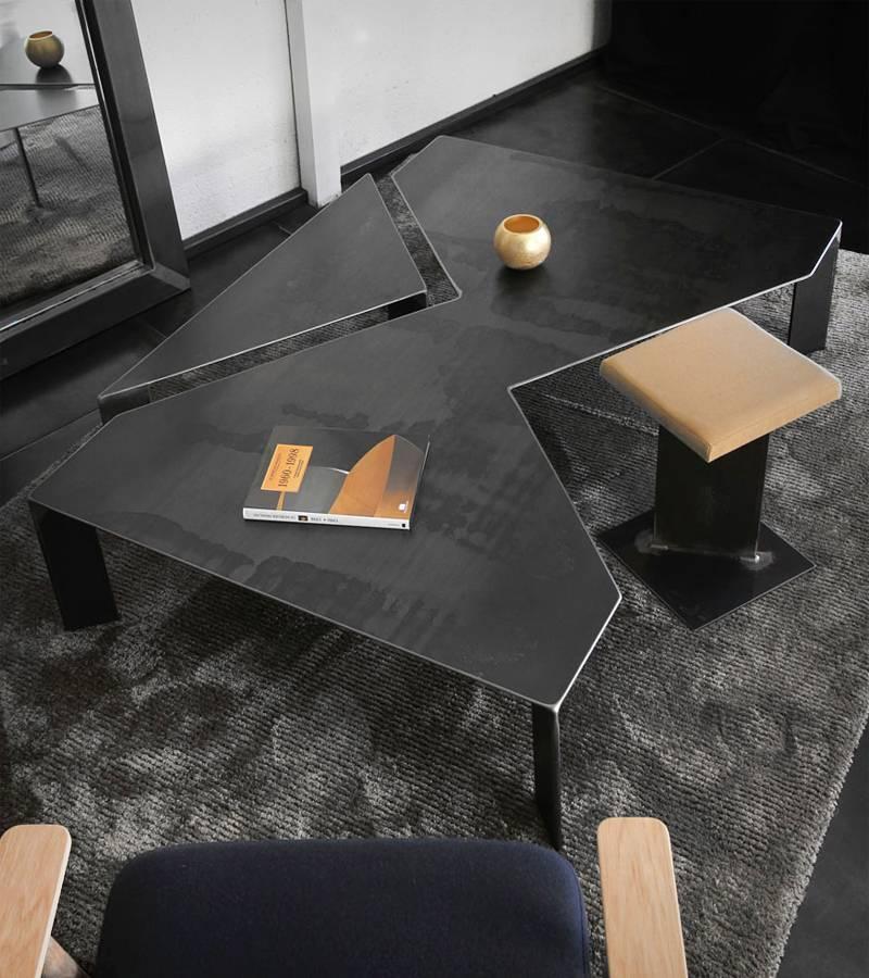 Blackened Z Coffee Table in Raw Steel Hand-Crafted For Sale
