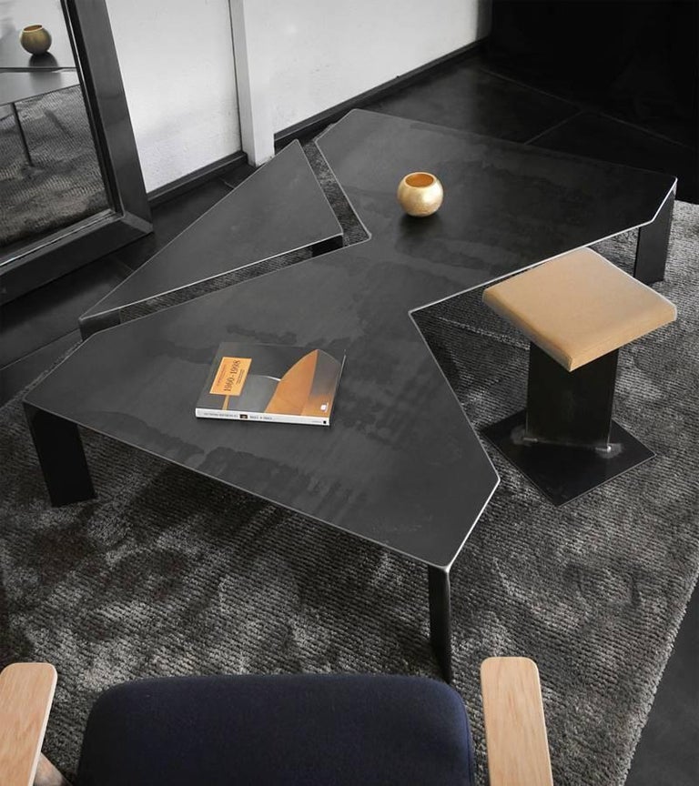 Z Coffee Table in Raw Steel Hand-Crafted For Sale at 1stdibs