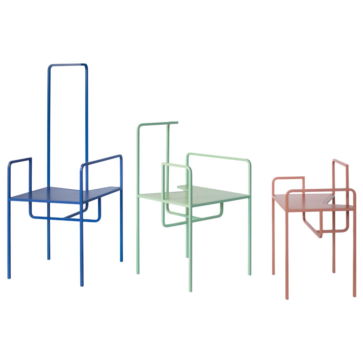 "Z"- 21st century German, Contemporary, Steel Chair in Blue, Green and Rose