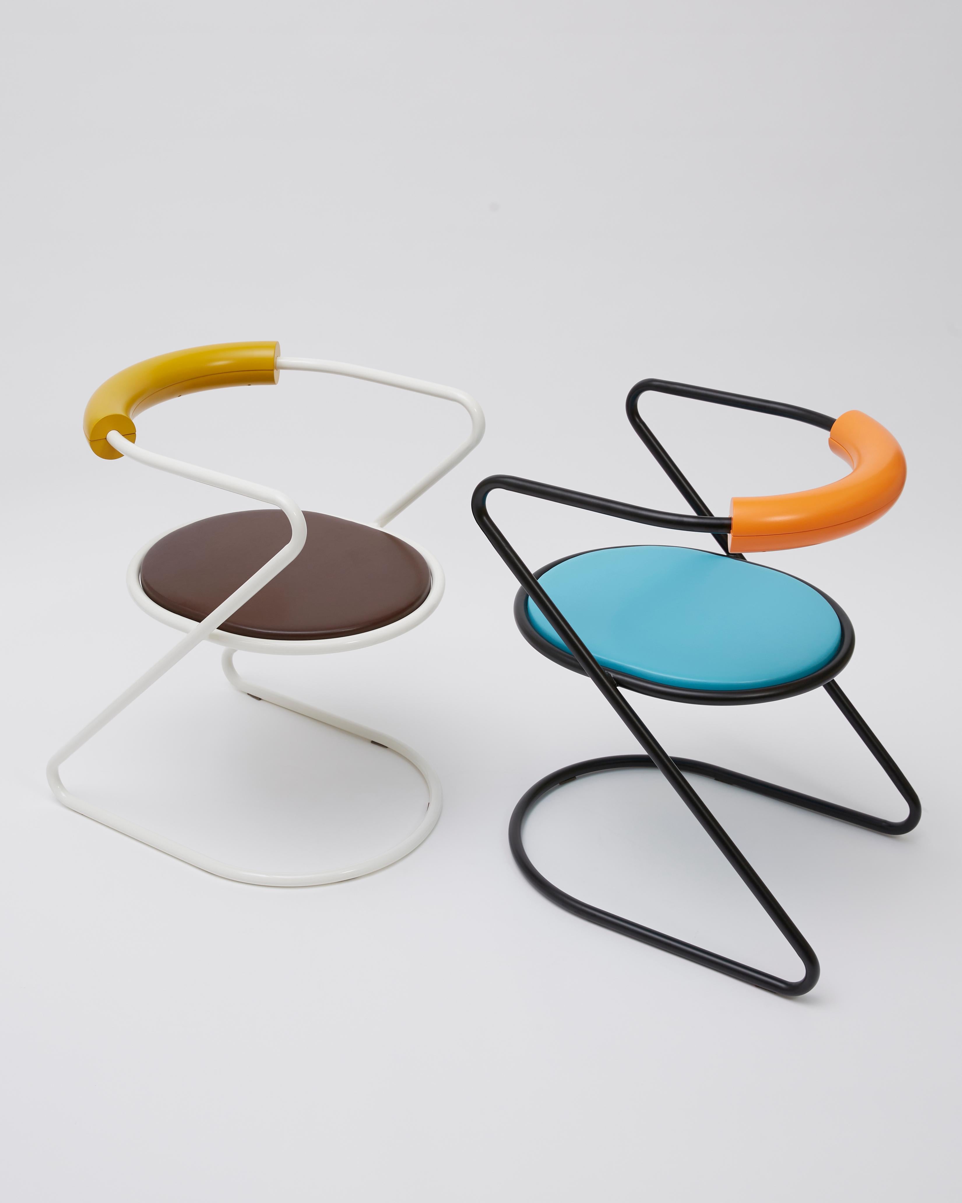 Steel Z-Disk Chair, Black, Orange & Light Blue For Sale