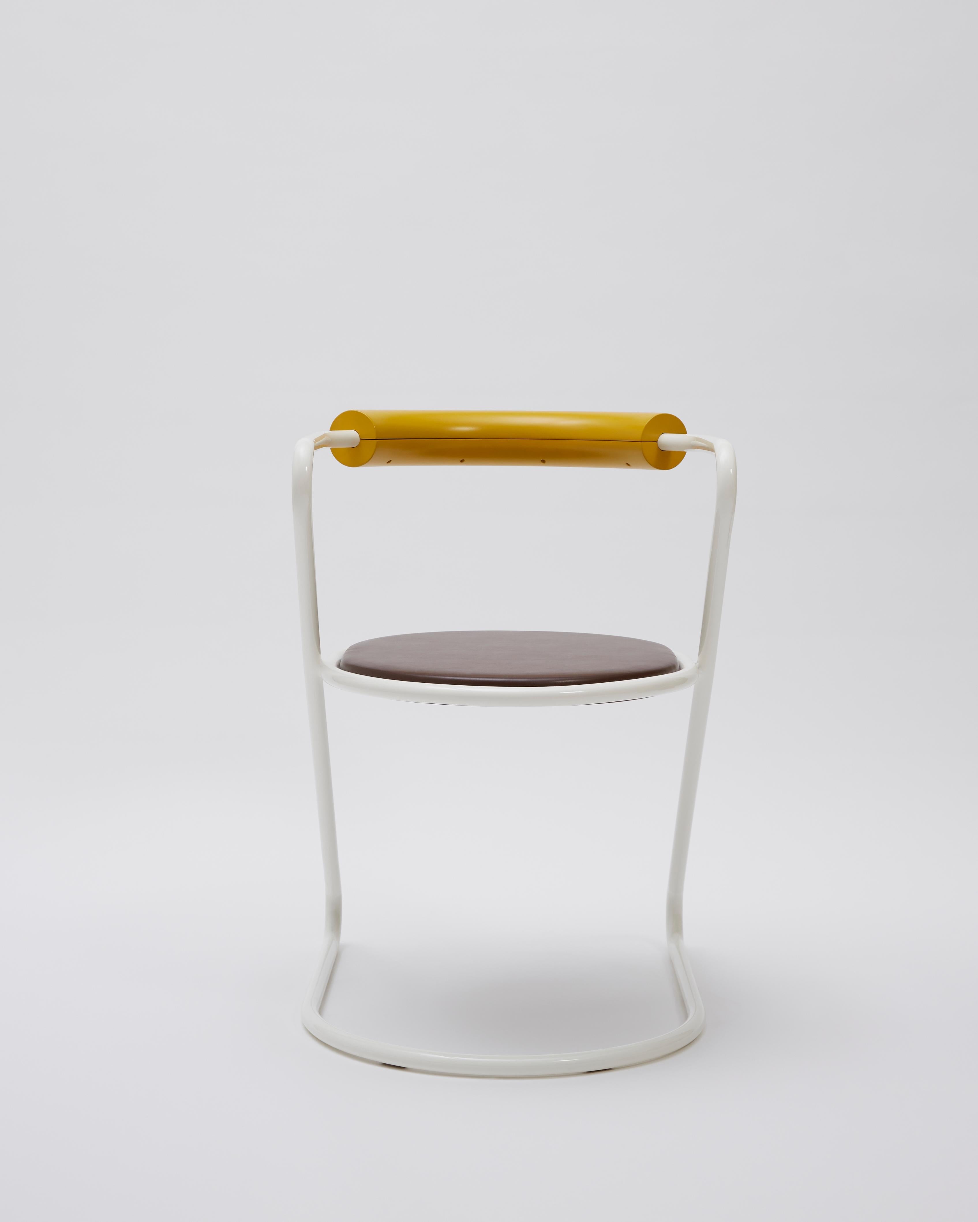 Powder-Coated Z-Disk Chair, White, Yellow & Brown For Sale
