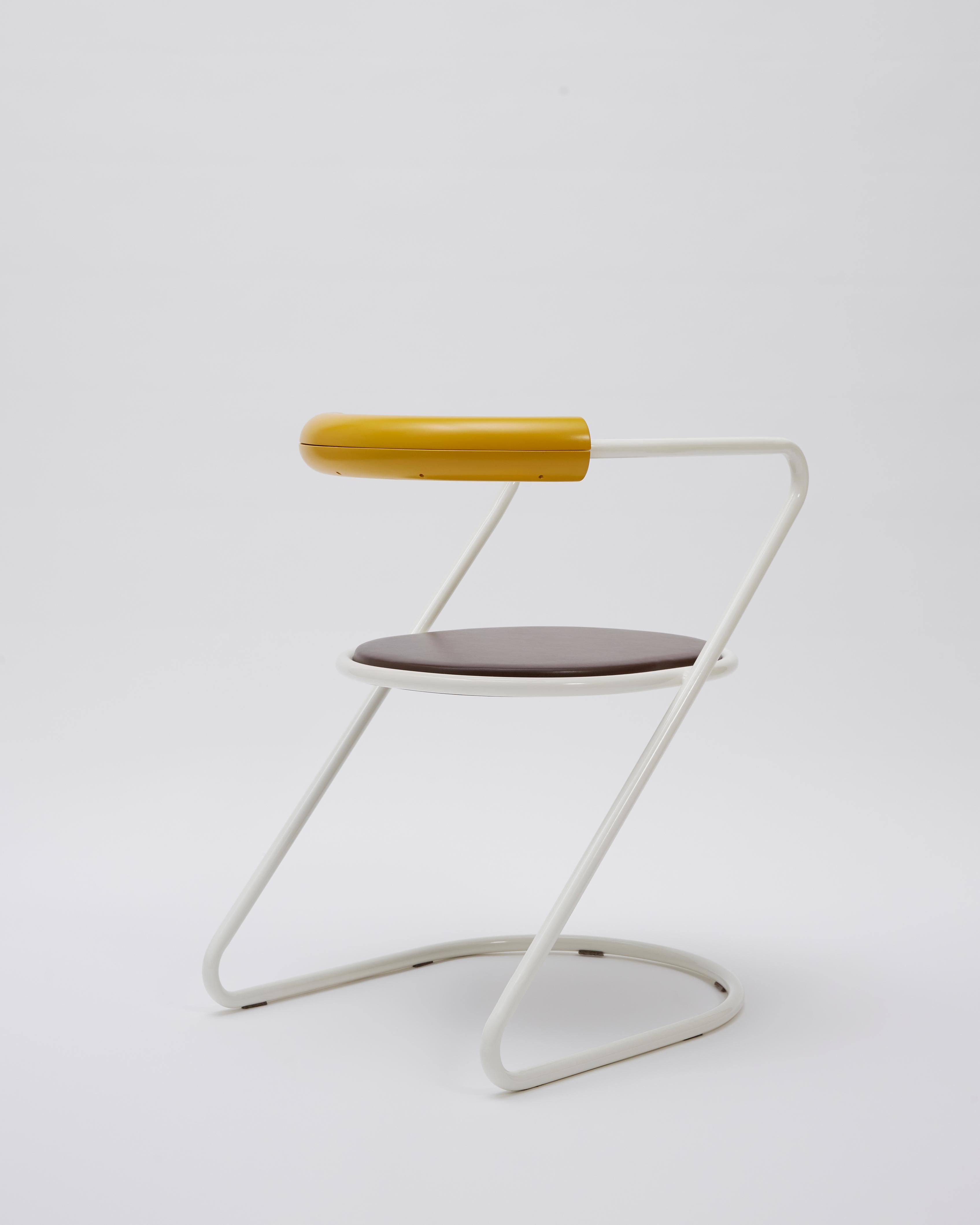 Steel Z-Disk Chair, White, Yellow & Brown For Sale