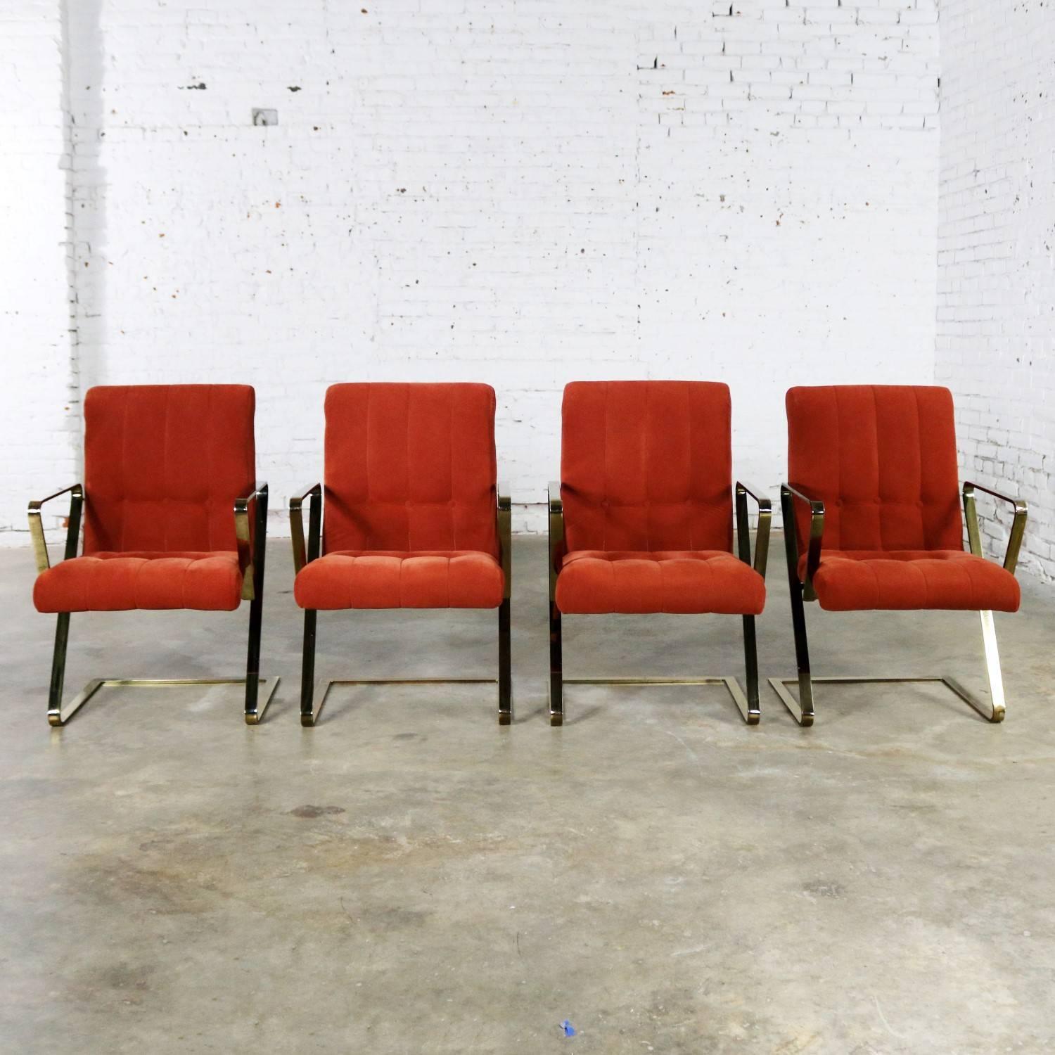 American Z Frame Brass Plate Dining Chairs Style Milo Baughman, Set of Four