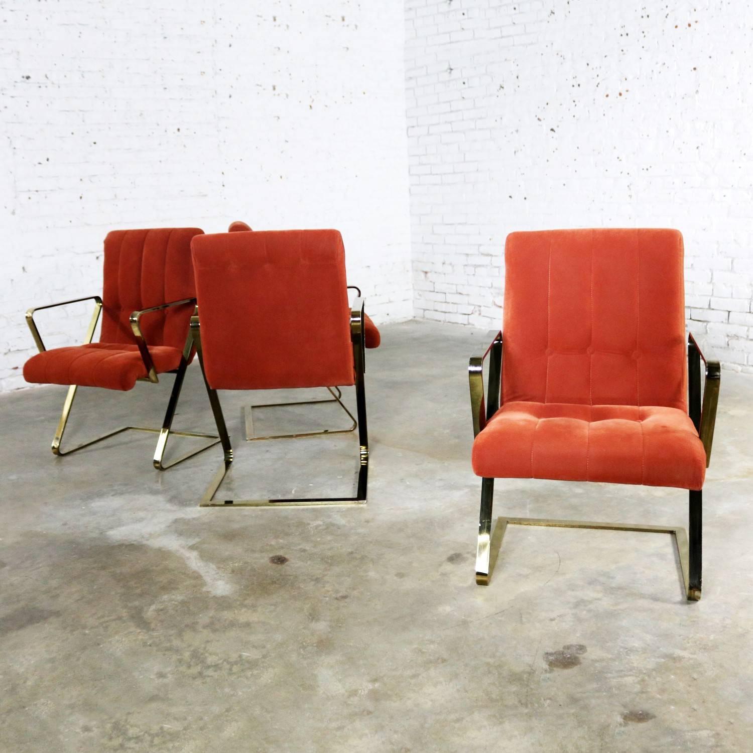 20th Century Z Frame Brass Plate Dining Chairs Style Milo Baughman, Set of Four