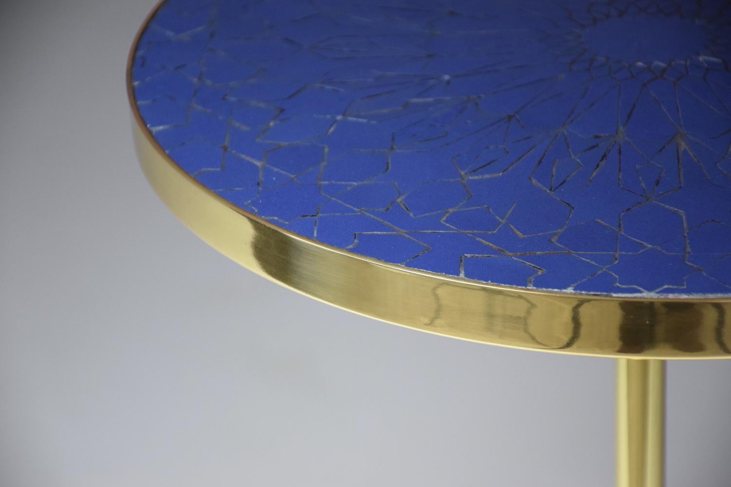 Contemporary Brass and Mosaic Side Table For Sale 4
