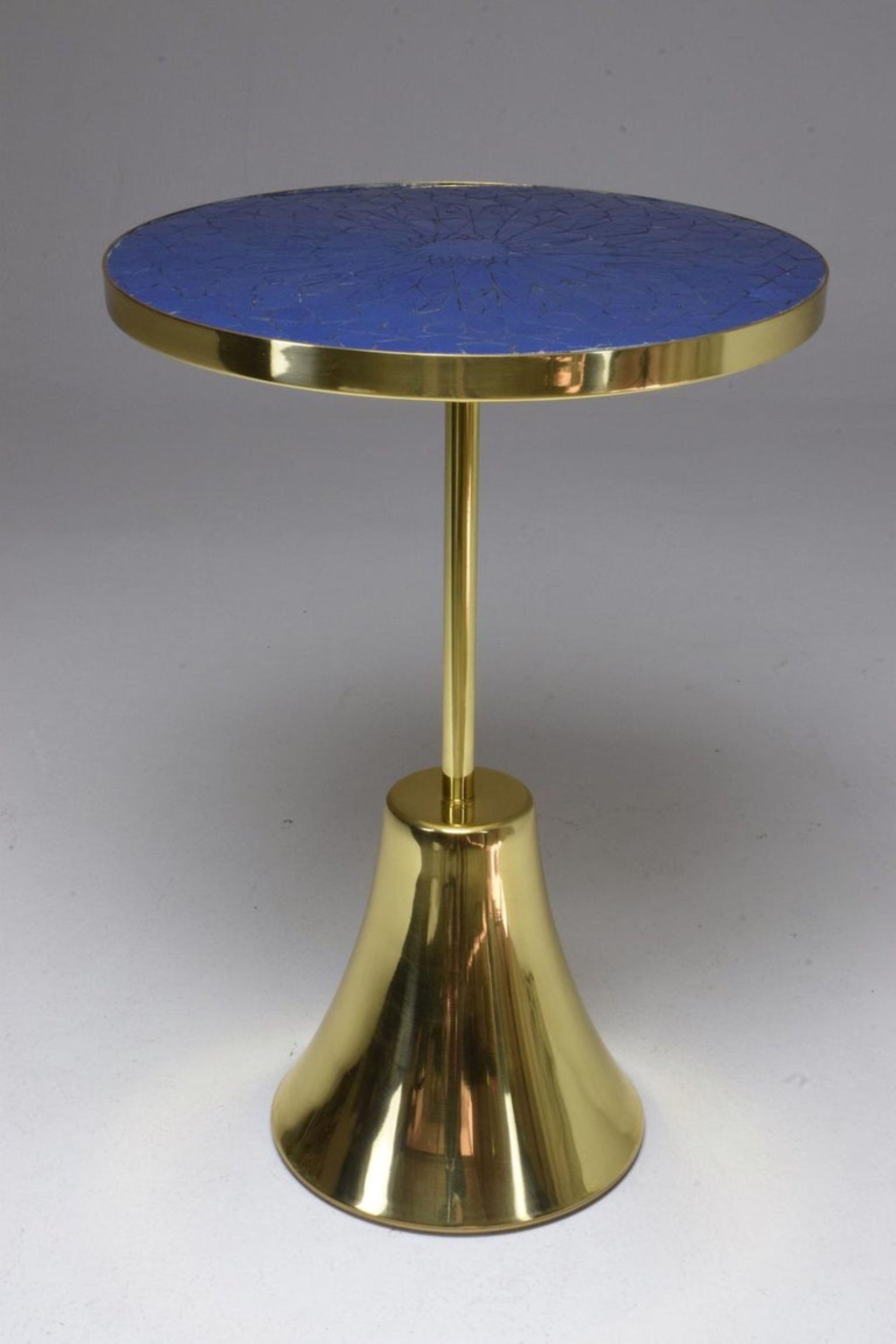 Hand-Carved Z-I-I Contemporary Brass Mosaic Side Table, Flow Collection For Sale