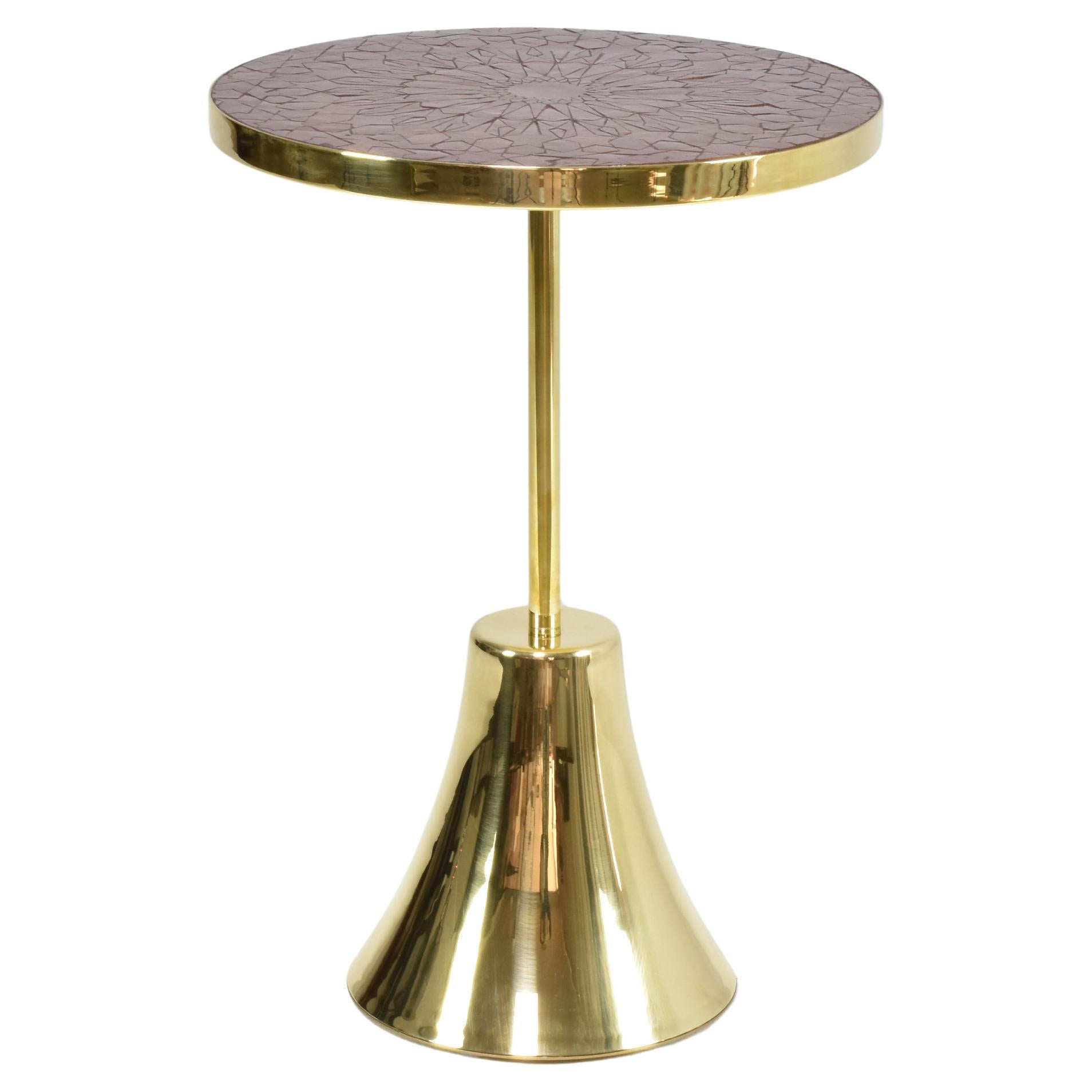 I+I Table d'appoint contemporaine en mosaïque de laiton, Collection Flow