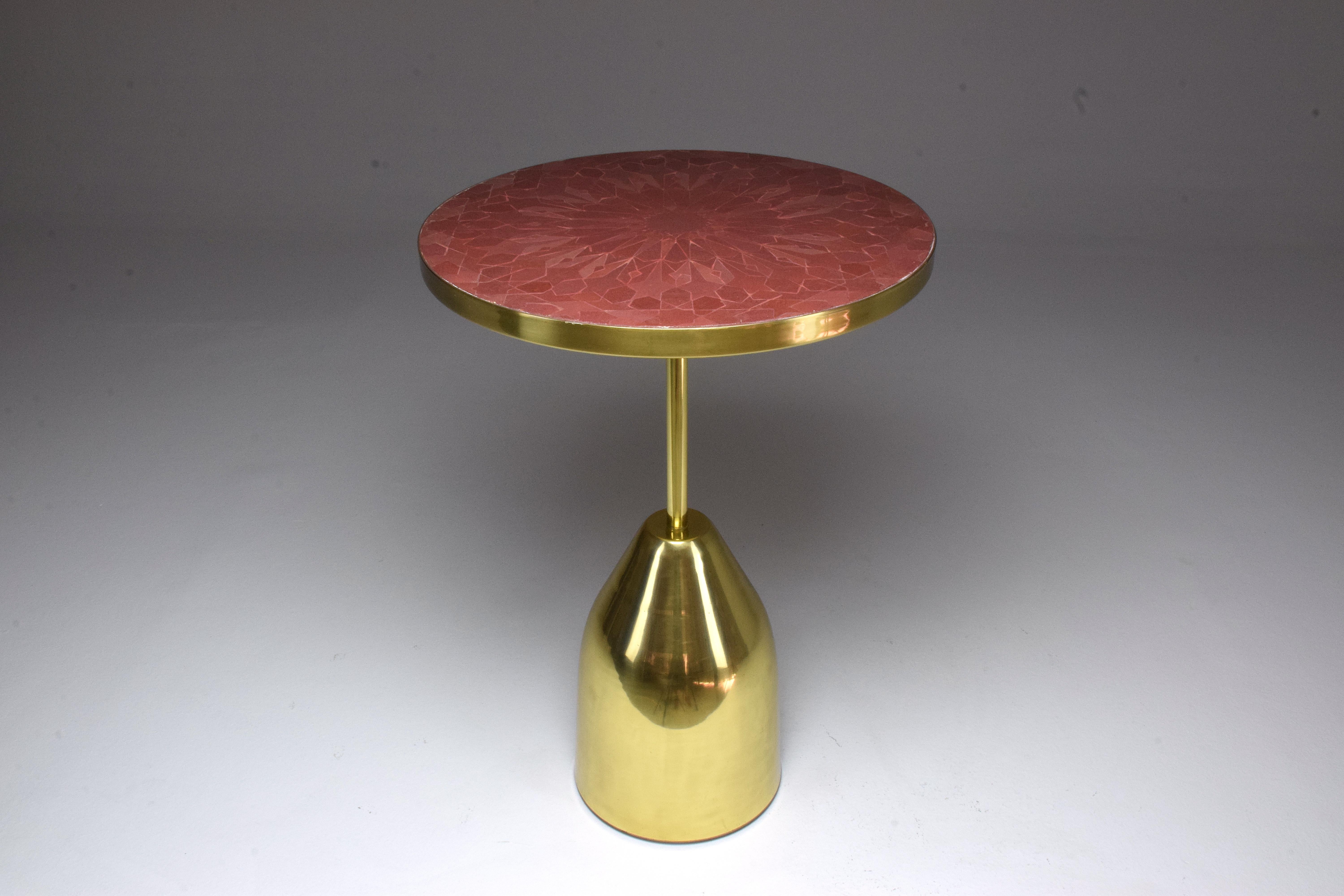 Modern Zel Ora Contemporary Brass Mosaic Side Table, Flow Collection 