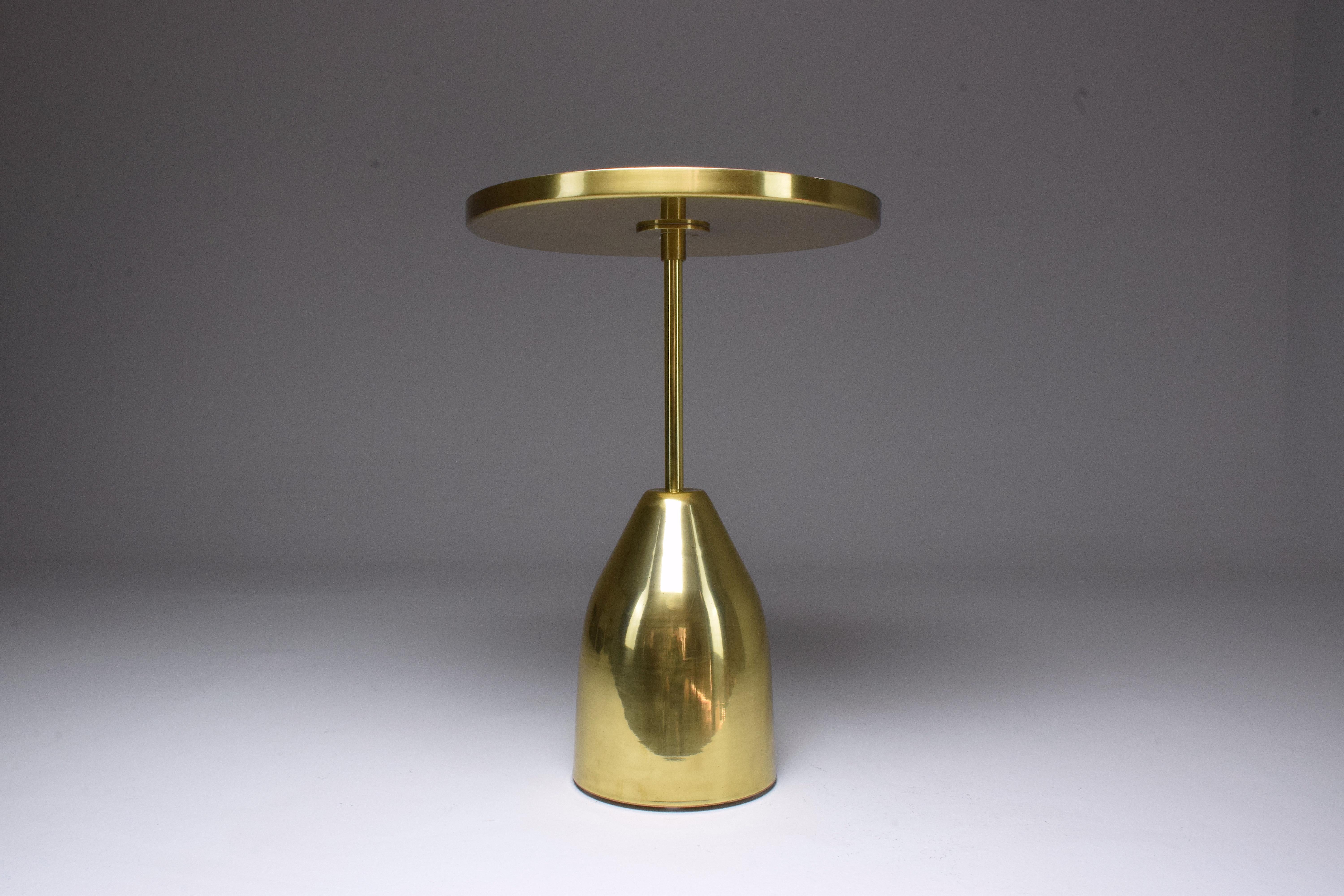 Hand-Carved Zel Ora Contemporary Brass Mosaic Side Table, Flow Collection 