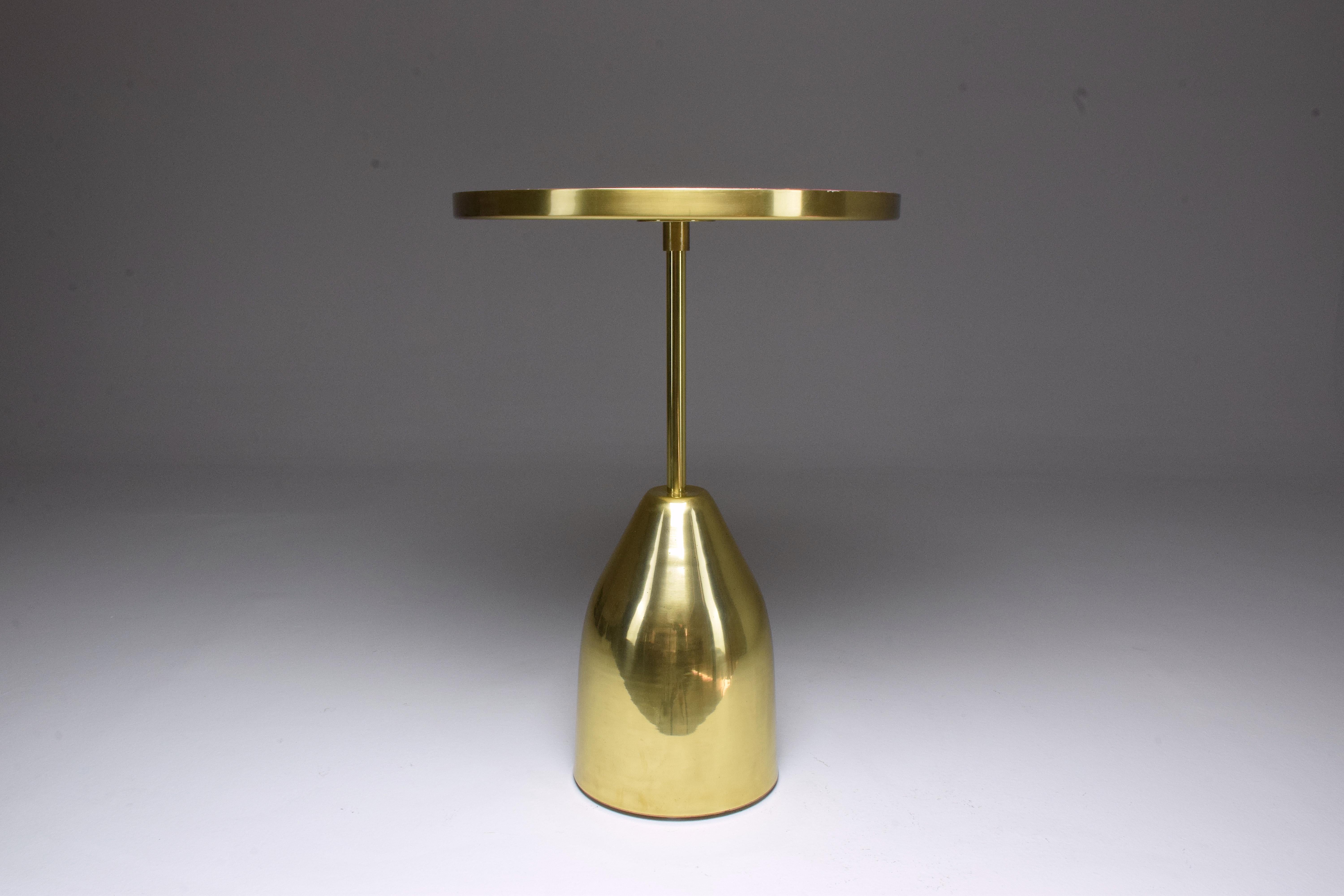 French Zel Ora Contemporary Brass Mosaic Side Table, Flow Collection 