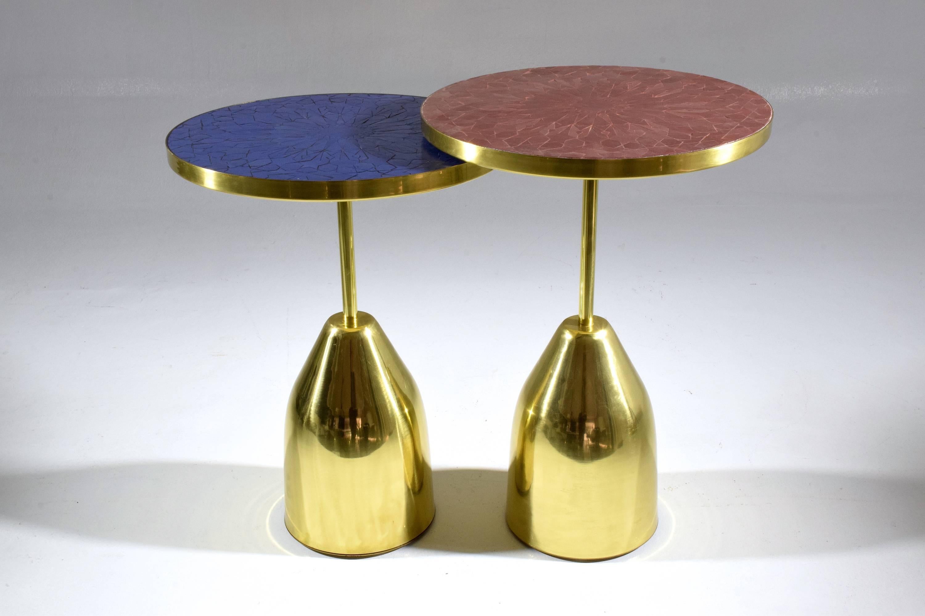 Z-I-III Contemporary Brass Mosaic Side Table, Flow Collection  1