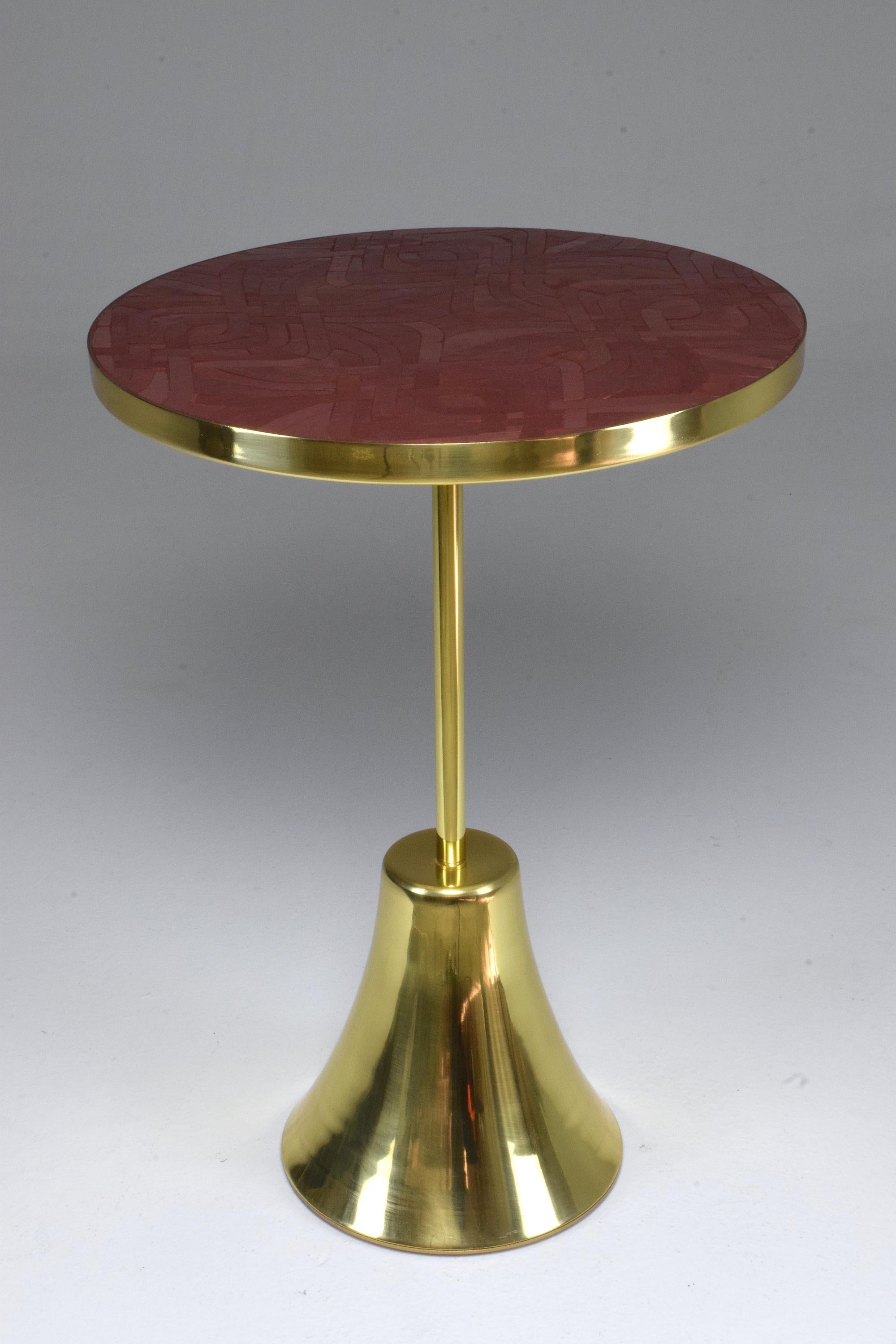 Z-II-I Contemporary Brass Mosaic Side Table, Flow Collection In New Condition In Paris, FR