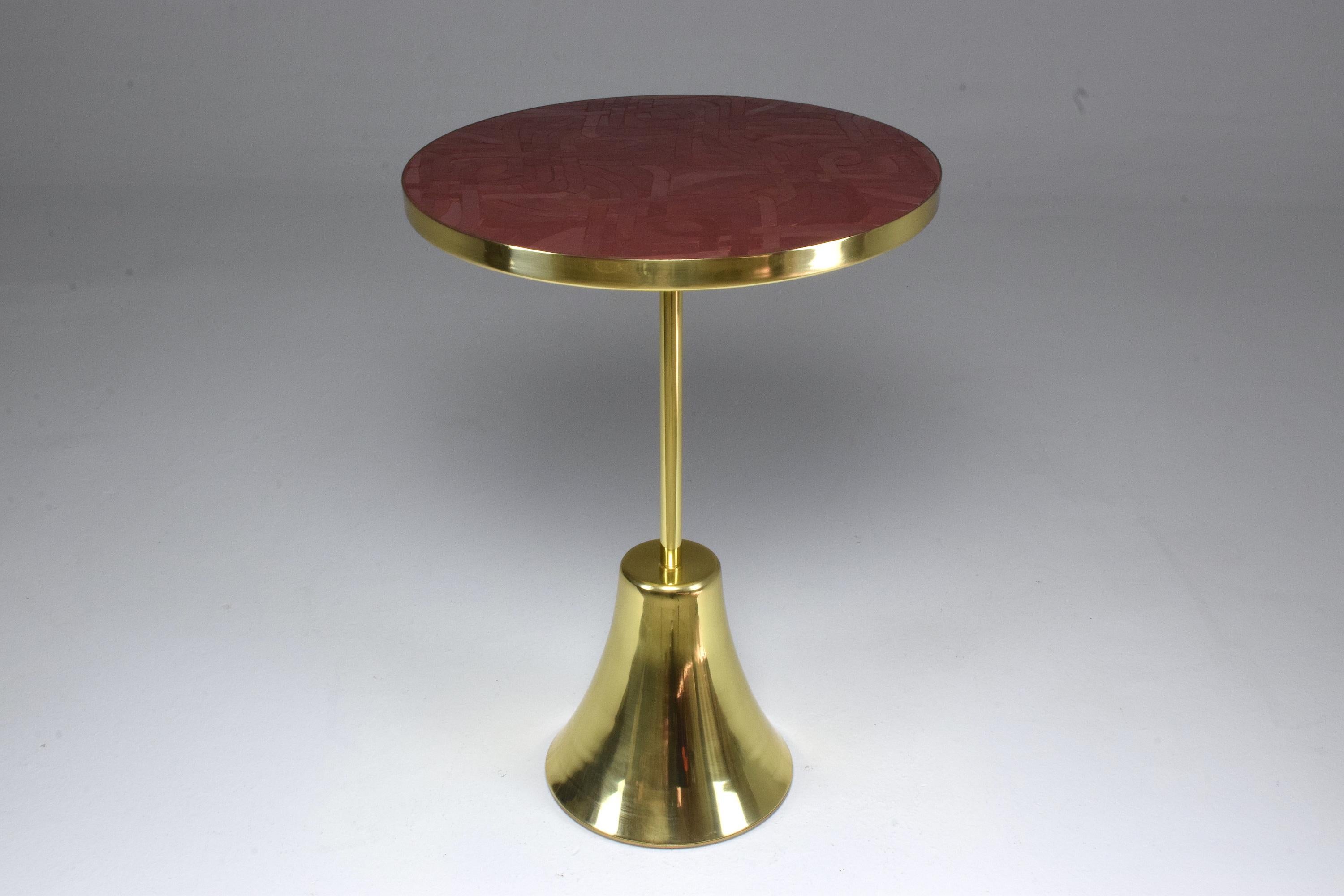 Z-II-I Contemporary Brass Mosaic Side Table, Flow Collection 2