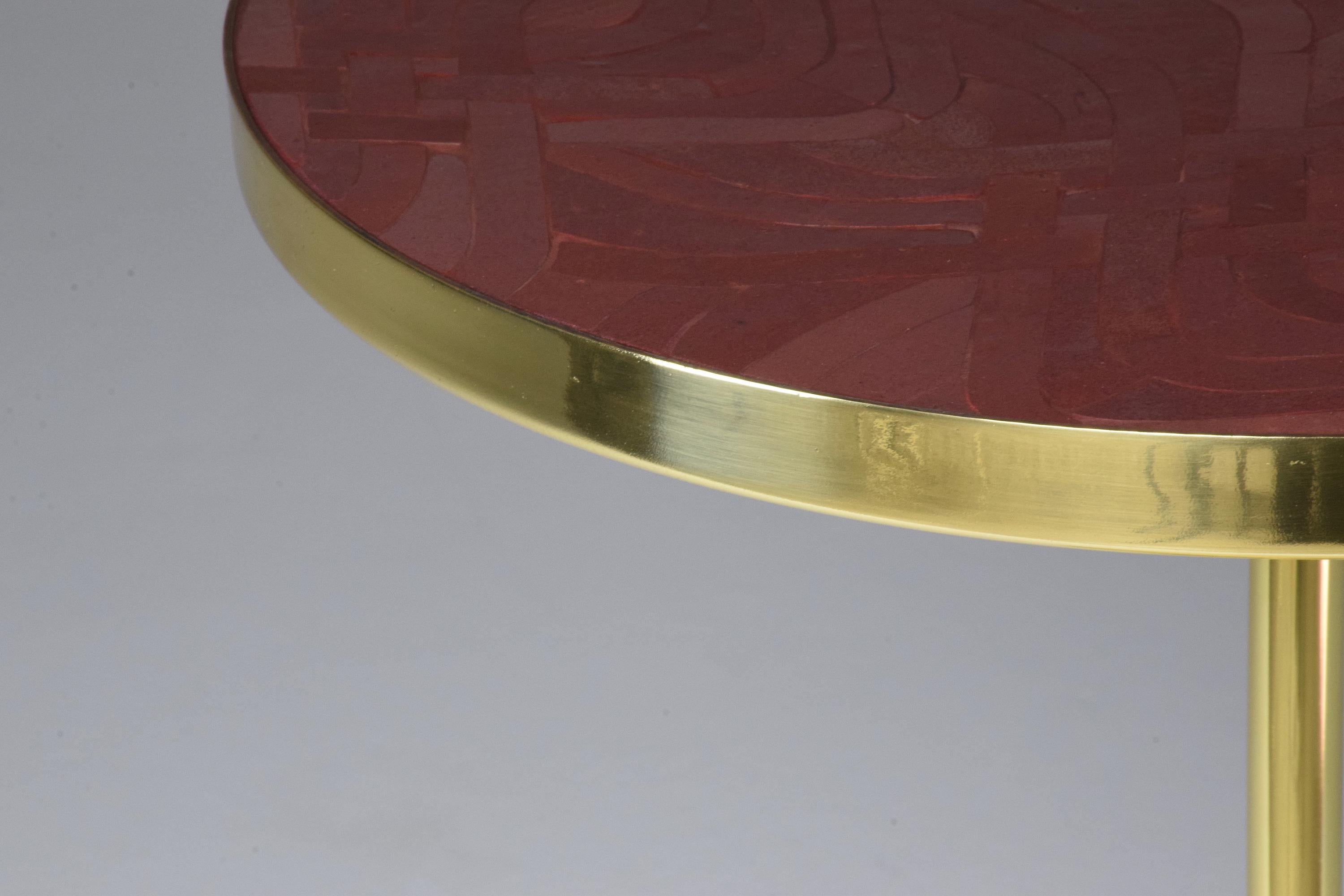 Z-II-I Contemporary Brass Mosaic Side Table, Flow Collection 3