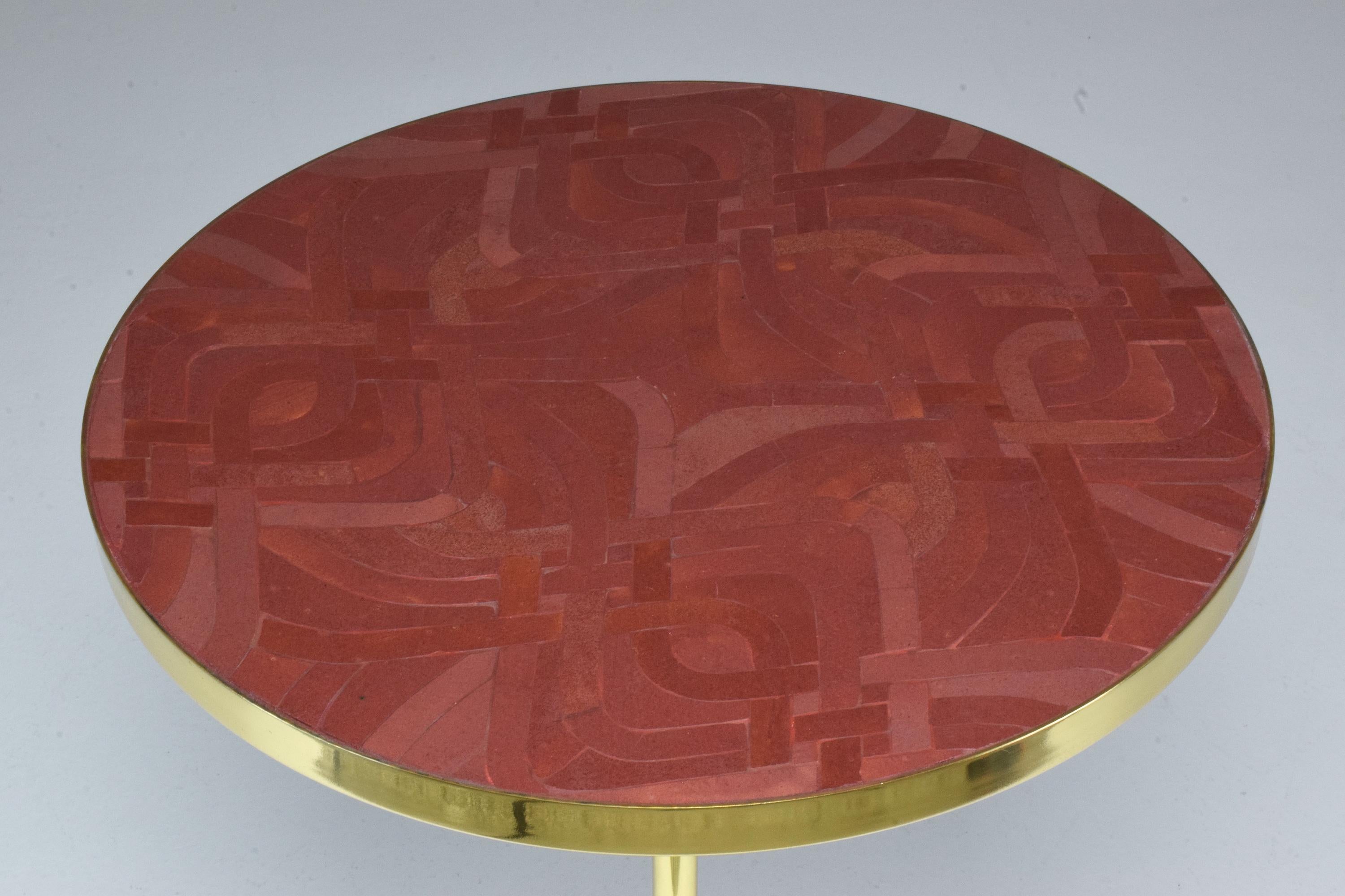 Z-II-I Contemporary Brass Mosaic Side Table, Flow Collection 4