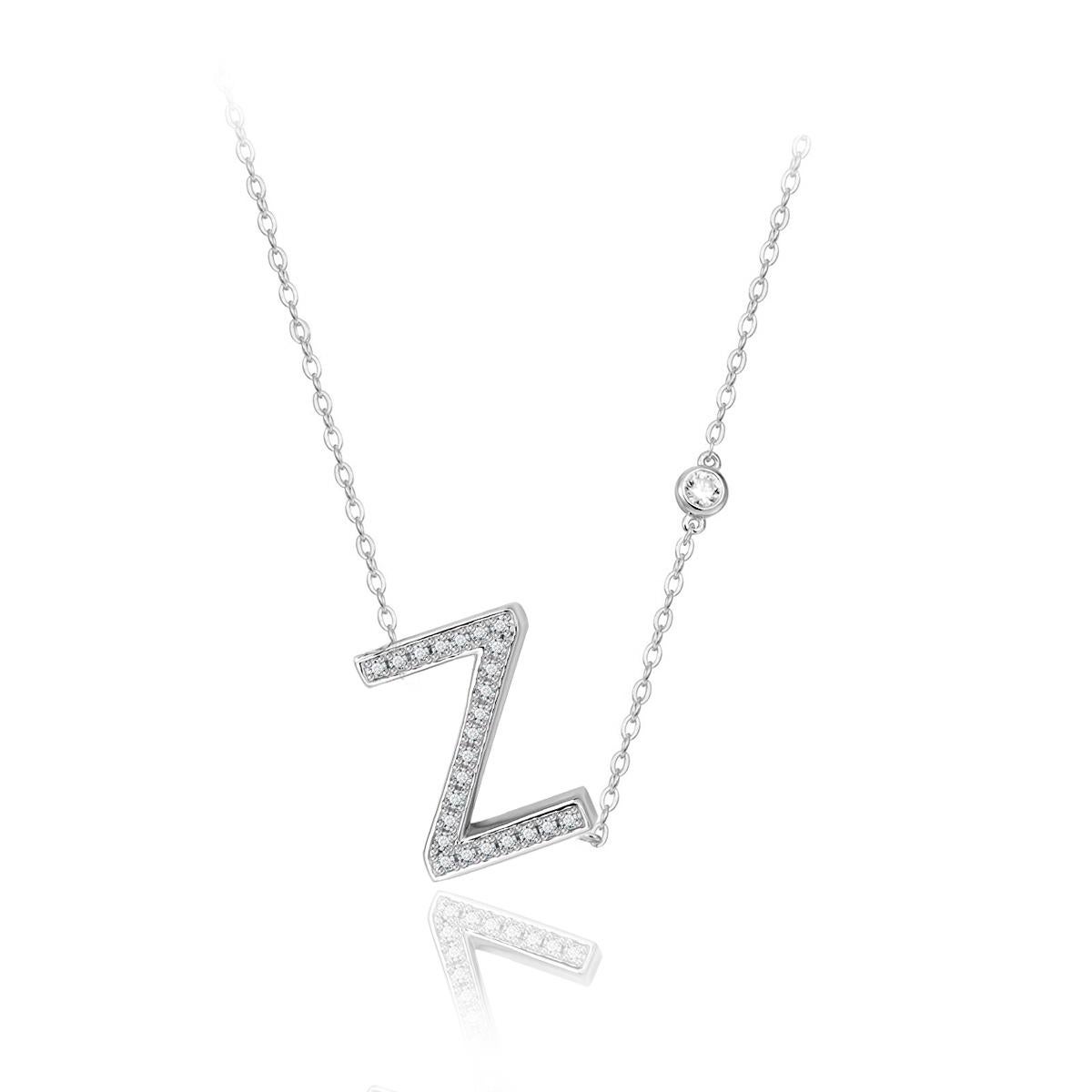 Modern Z Initial Bezel Chain Necklace For Sale