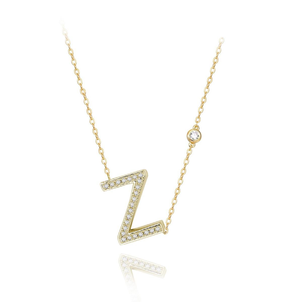 Trillion Cut Z Initial Bezel Chain Necklace For Sale