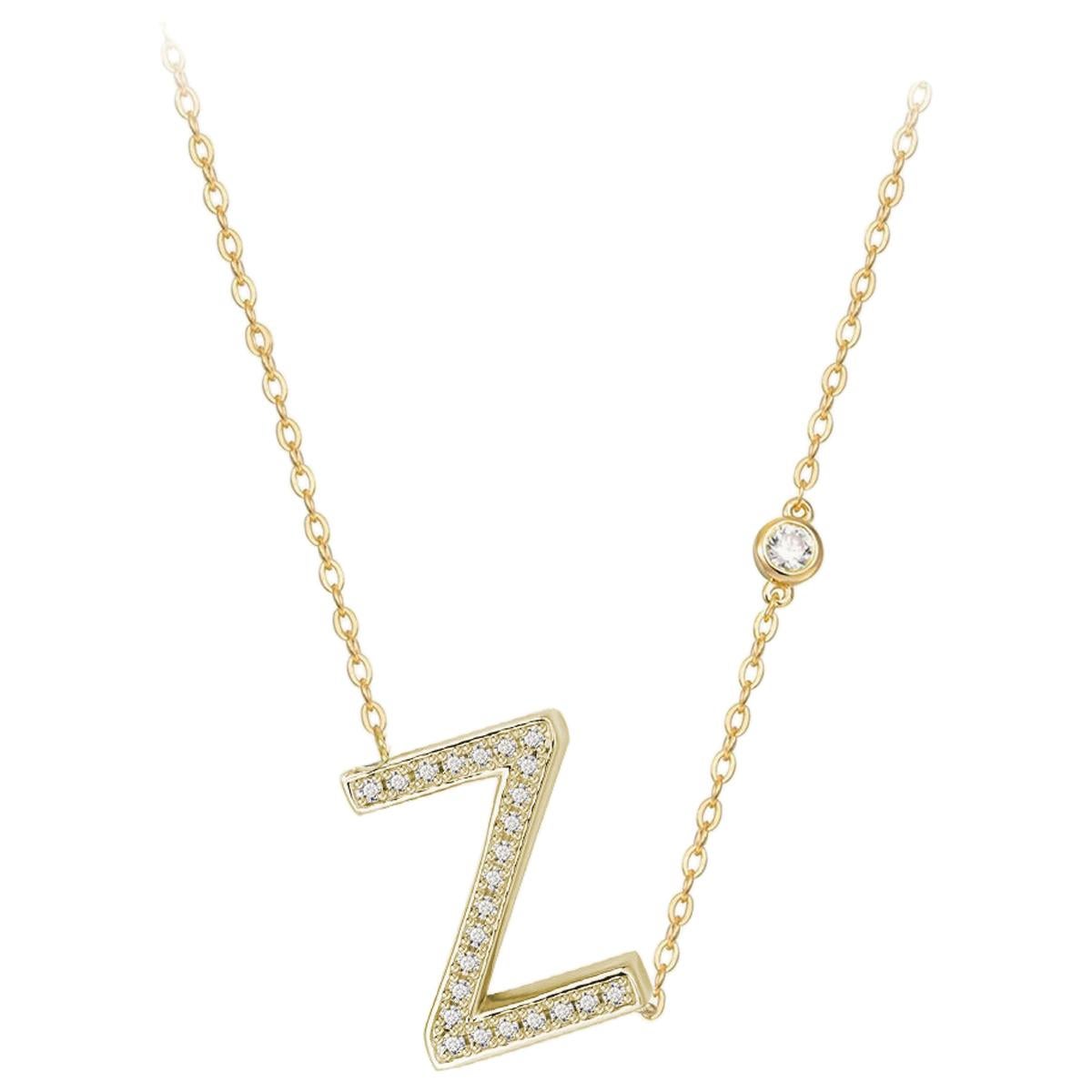 Z Initial Bezel Chain Necklace For Sale