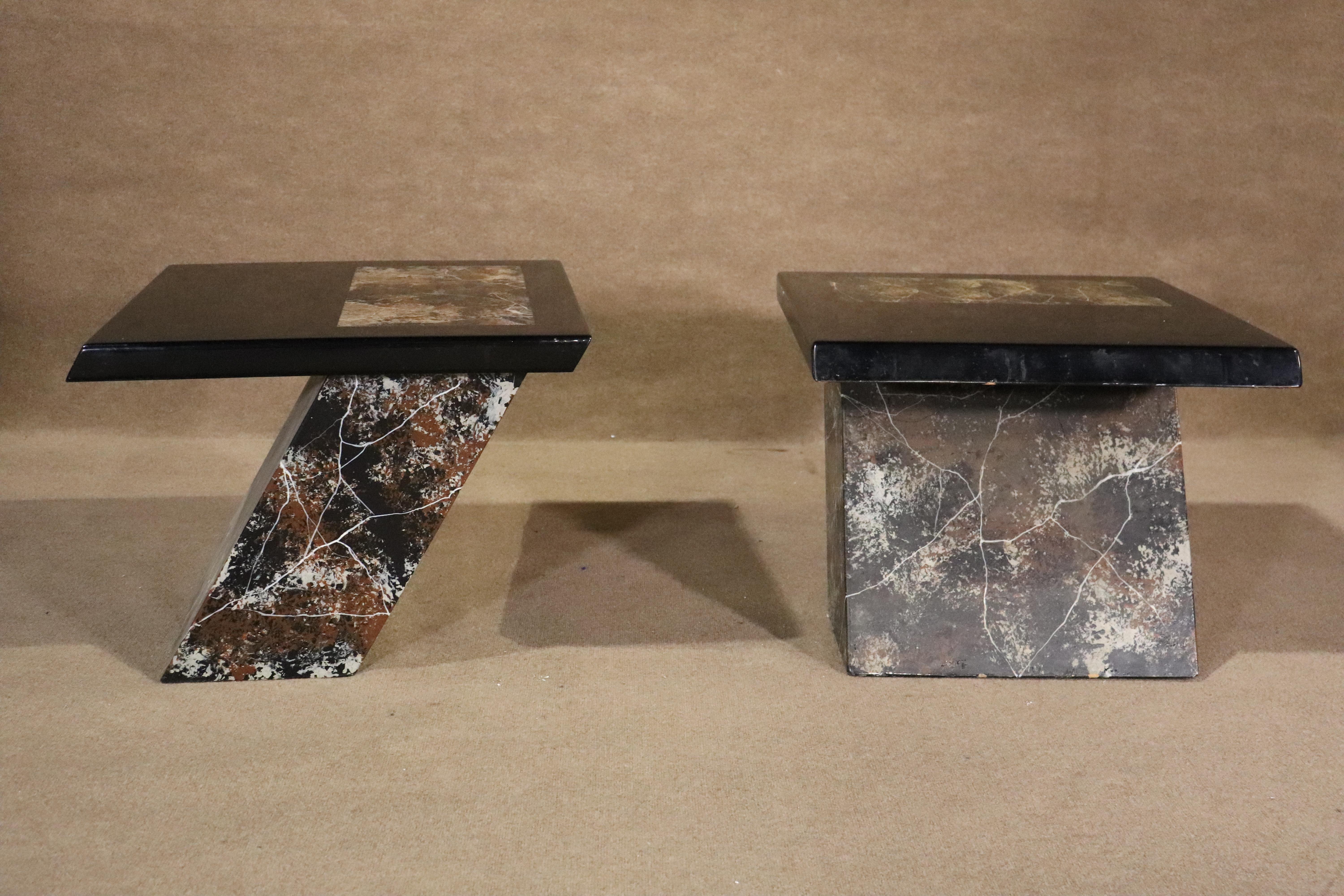 Mid-Century Modern 'Z' Shape Stone End Tables For Sale