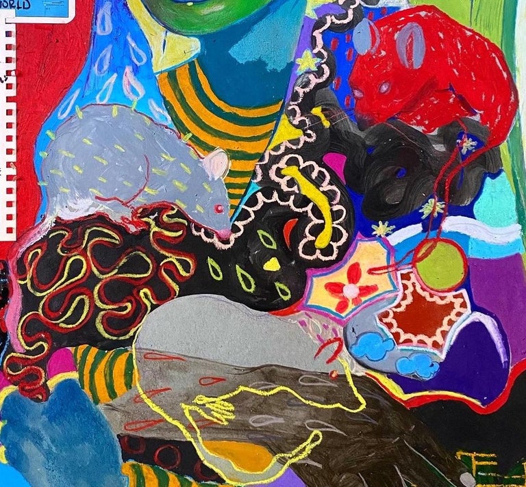 I broke my own heart with a visa: Black African woman w/ rats, text, collage map - Abstract Painting by Z the Rat (Zeinab Diomande)