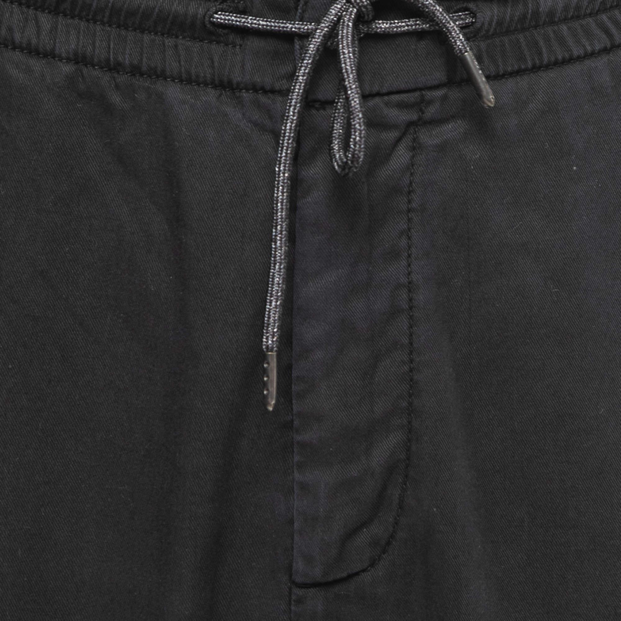 Z Zegna Black Cotton Blend Drawstring Waist Trousers XXL In Good Condition For Sale In Dubai, Al Qouz 2