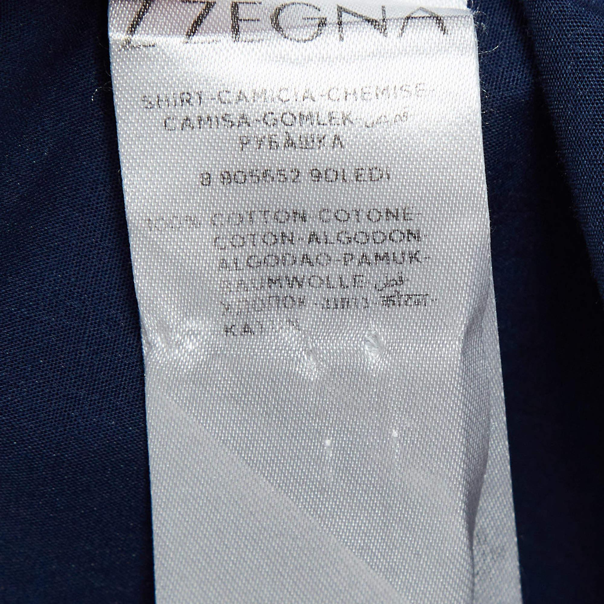 Z Zegna Blue Printed Cotton Button Front Shirt S For Sale 1