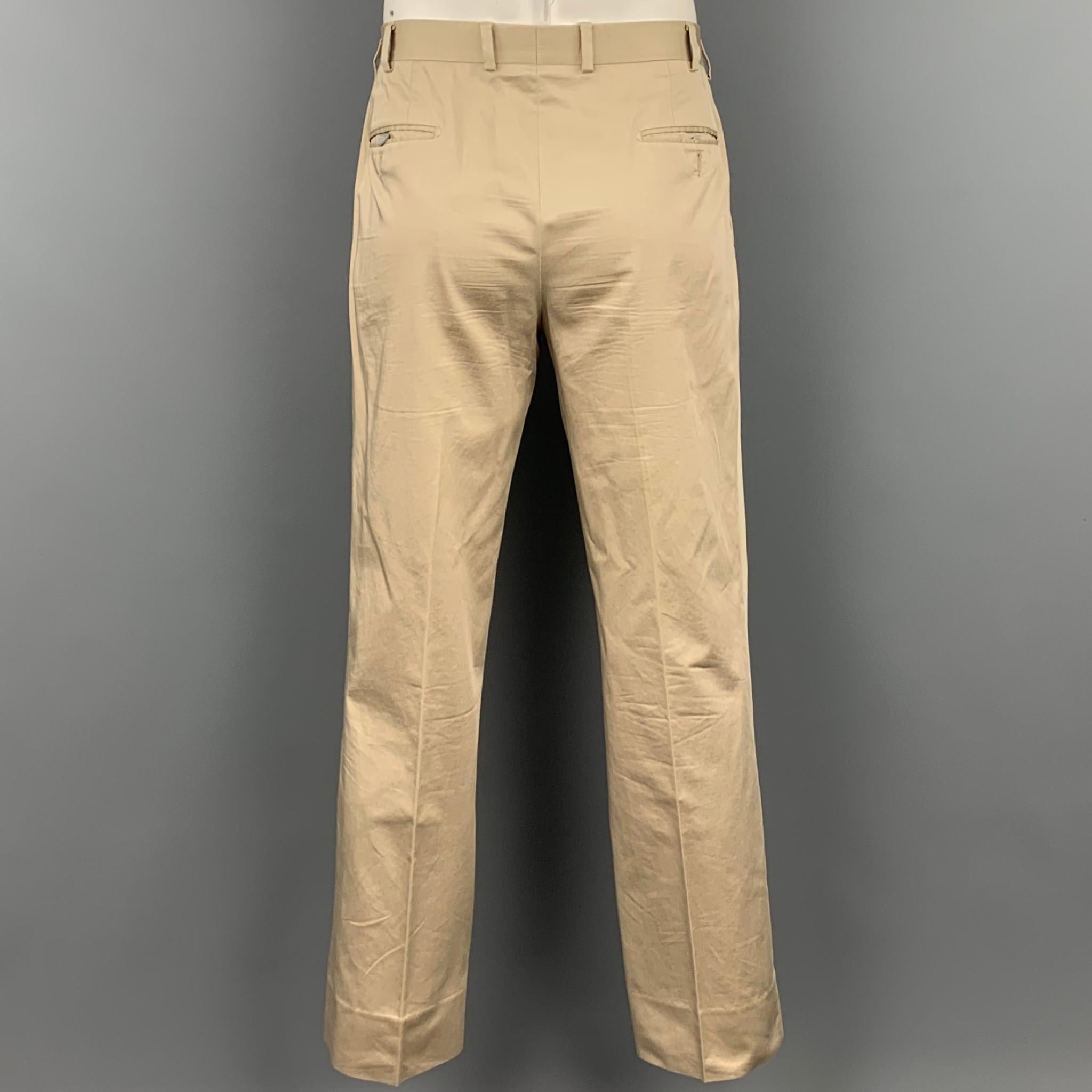 Men's Z ZEGNA City Size 44 Regular Khaki Cotton / Silk Notch Lapel Suit