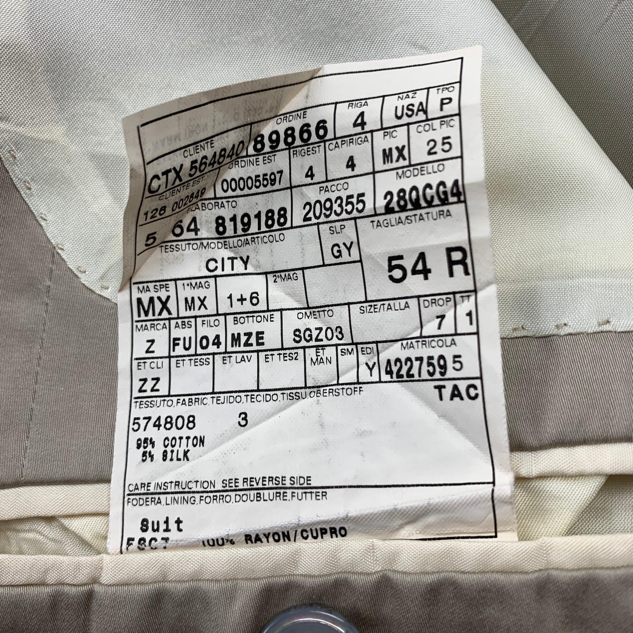 Z ZEGNA City Size 44 Regular Khaki Cotton / Silk Notch Lapel Suit 1