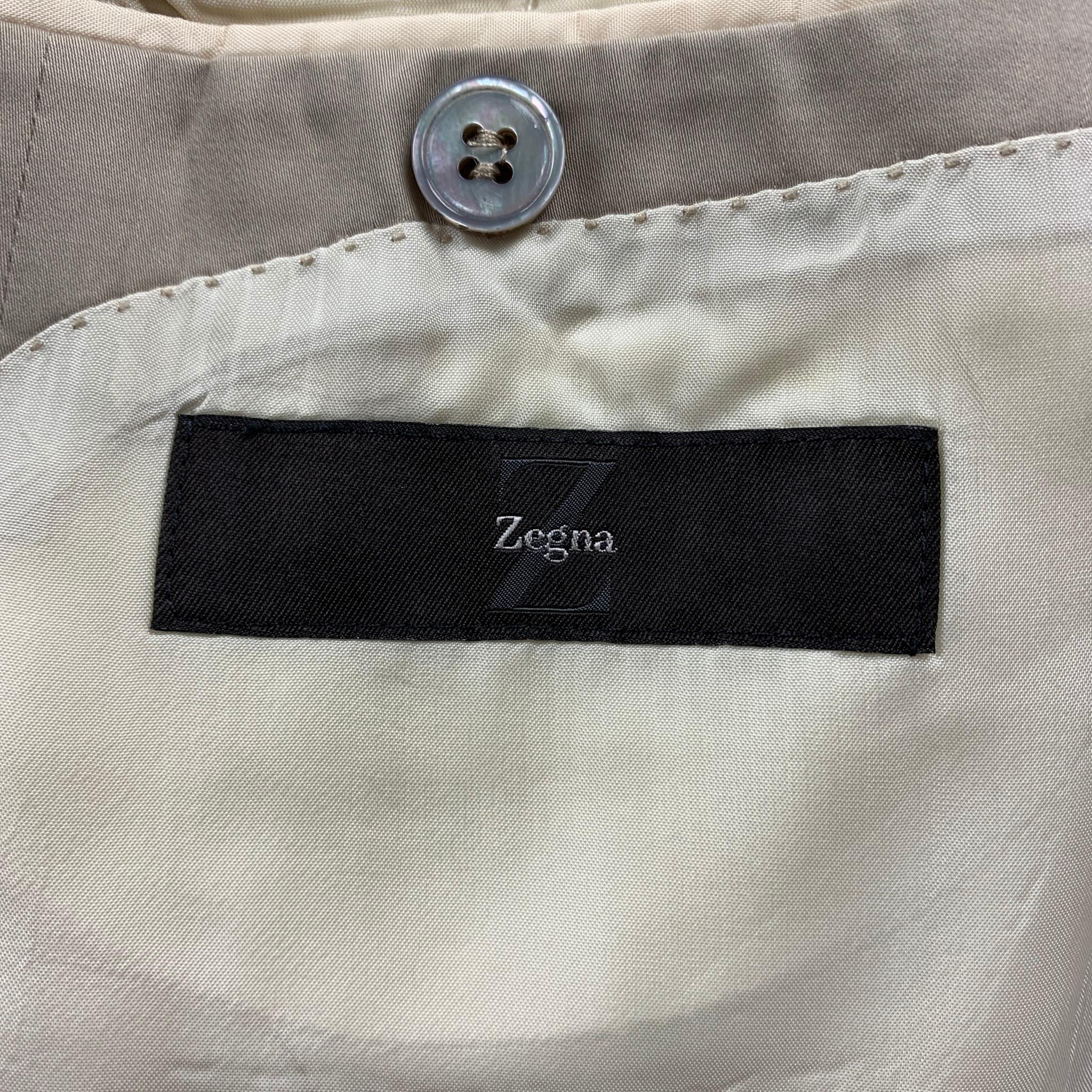 Z ZEGNA City Size 44 Regular Khaki Cotton / Silk Notch Lapel Suit 2