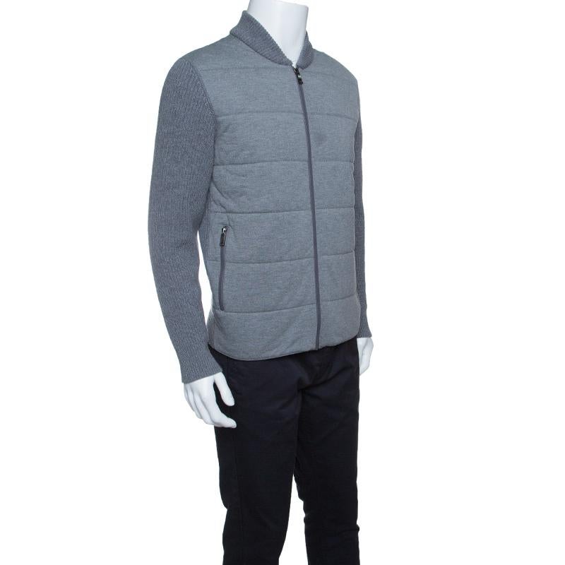 Z Zegna's cardigan is spun from luxurious grey wool. It is styled with a quilted front, long sleeves and zip front fastenings which provide contemporary flair to the piece. A comfortable and warm layer, get a smart winter look with this