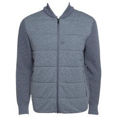 Z Zegna Grey Quilted Front Panel Chunky Knit Zip Front Cardigan L