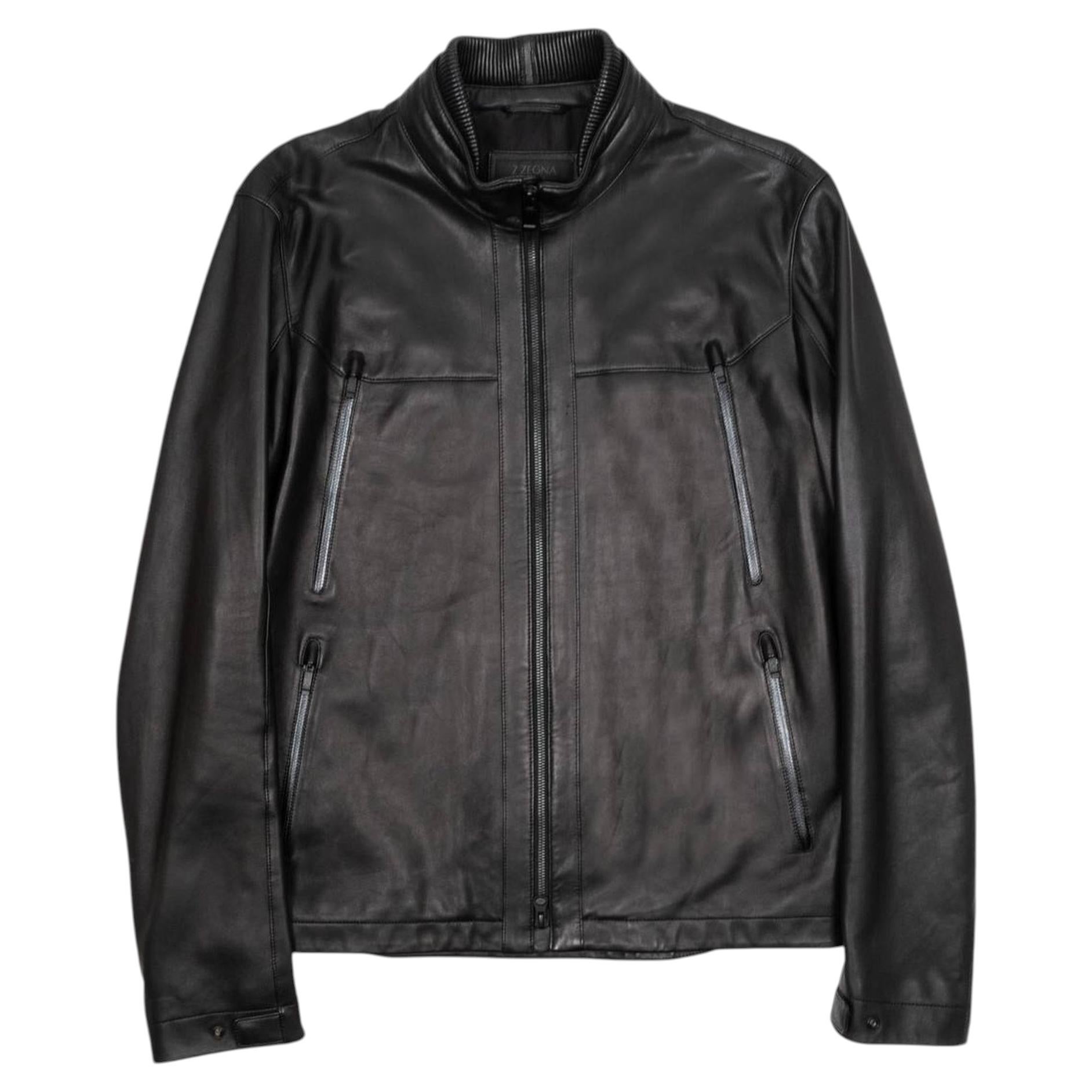 Chaqueta de cuero minimalista negra de Z Zegna para hombre, talla S/M, Italia, 2010