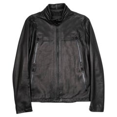 Z Zegna Herren-Lederjacke in Schwarz im minimalistischen Stil, Größe S/M, Italien, 2010