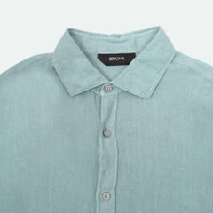 Z Zegna Mint Green Linen Short Sleeve Shirt XL Excellent Condition