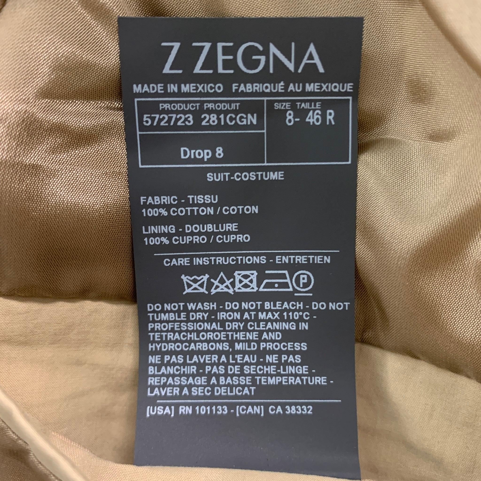 Z ZEGNA Size 36 Khaki Cotton Notch Lapel Suit For Sale 7