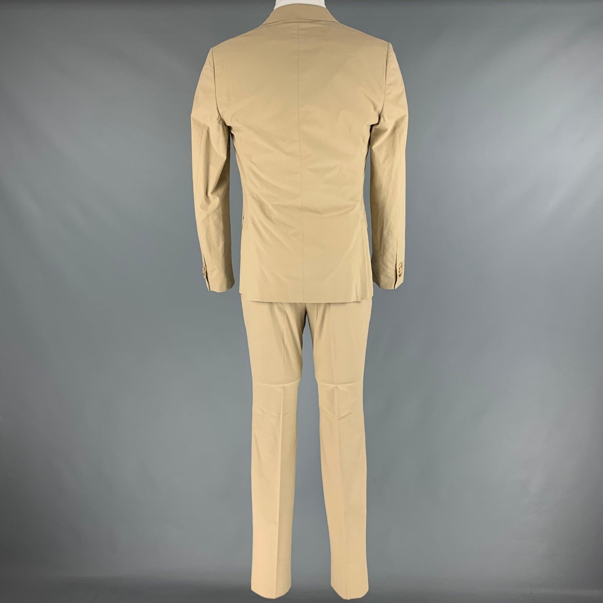 Z ZEGNA Size 36 Khaki Cotton Notch Lapel Suit In Excellent Condition For Sale In San Francisco, CA