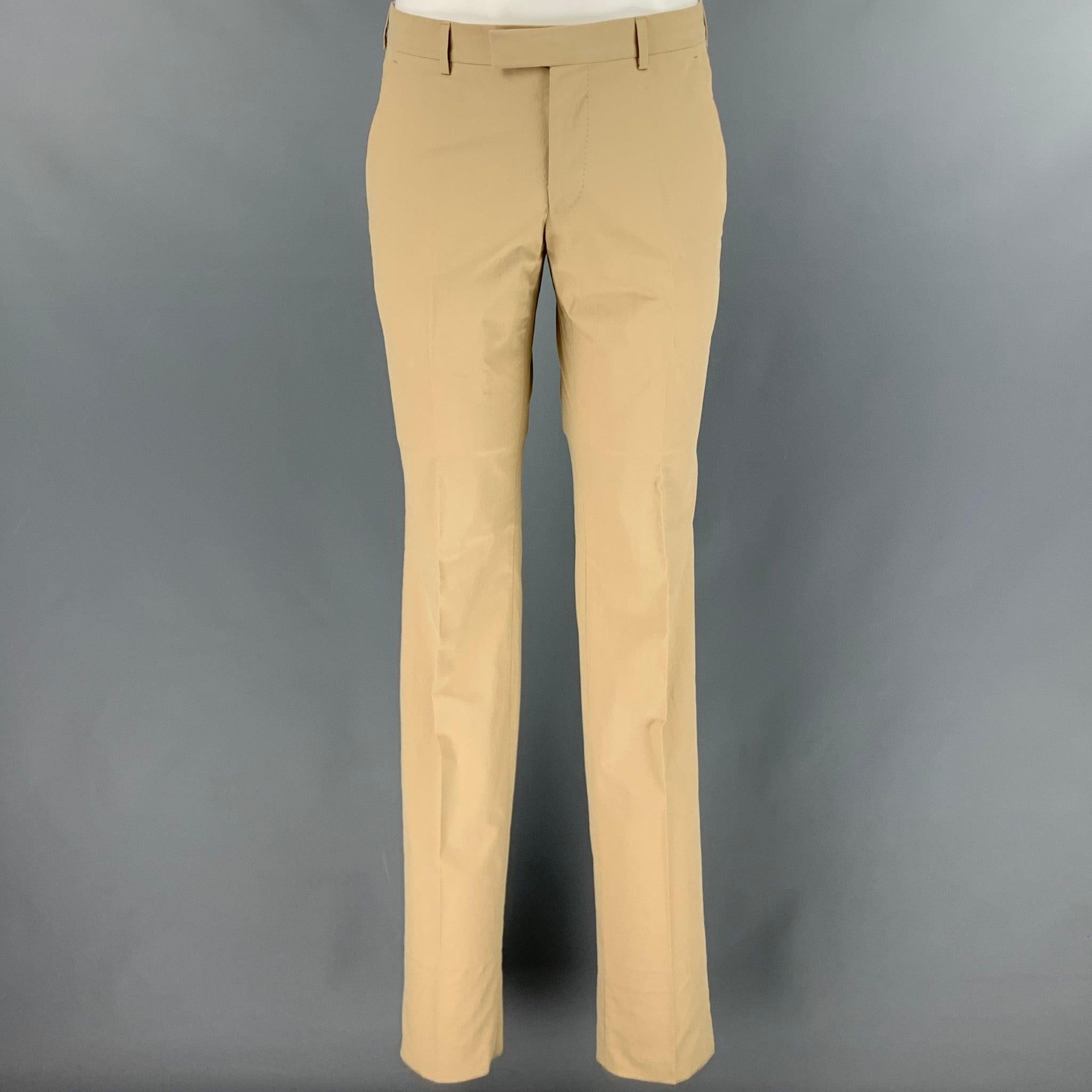 Men's Z ZEGNA Size 36 Khaki Cotton Notch Lapel Suit For Sale