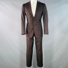 Z ZEGNA Size 38 Brown Blue Pinstripe Wool Single Breasted Notch Lapel Suit