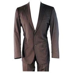 Z ZEGNA Size 38 Brown Blue Pinstripe Wool Single Breasted Notch Lapel Suit Z ZEGNA Size 38 Brown Blue Pinstripe Wool Single Breasted Notch Lapel Suit
