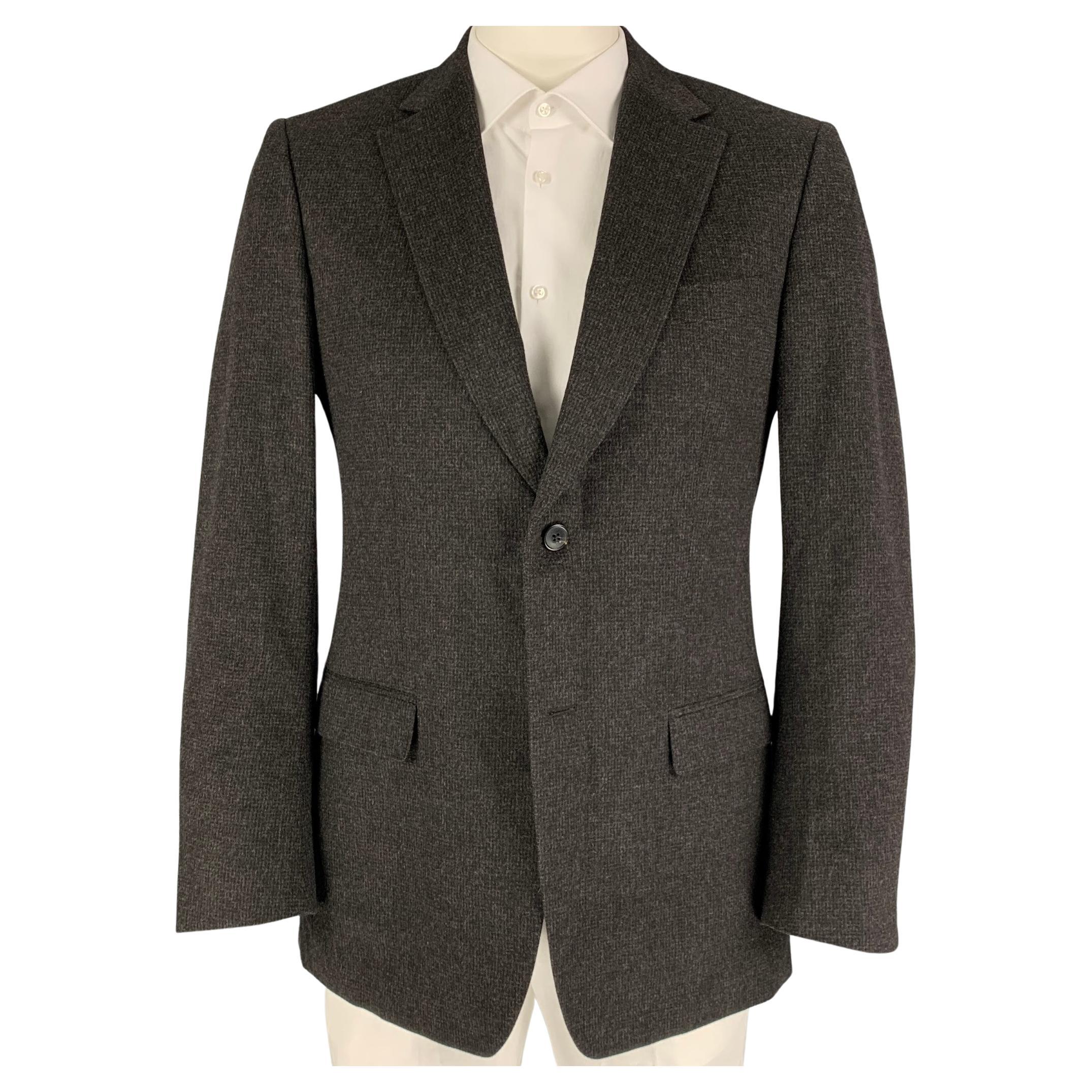 Z ZEGNA Size 40 Long Charcoal Grey Grid Wool Angora Sport Coat