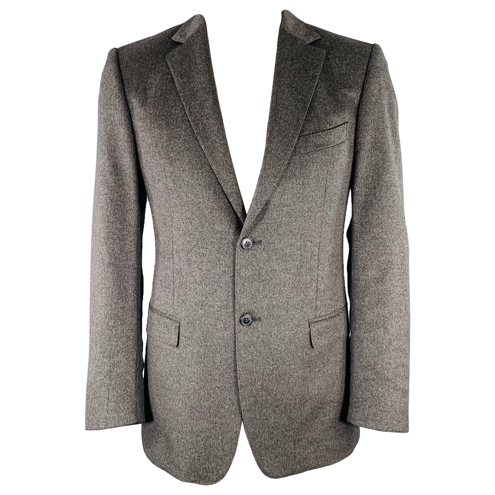 Z ZEGNA Talla 40 Abrigo largo gris de angora con un solo pecho