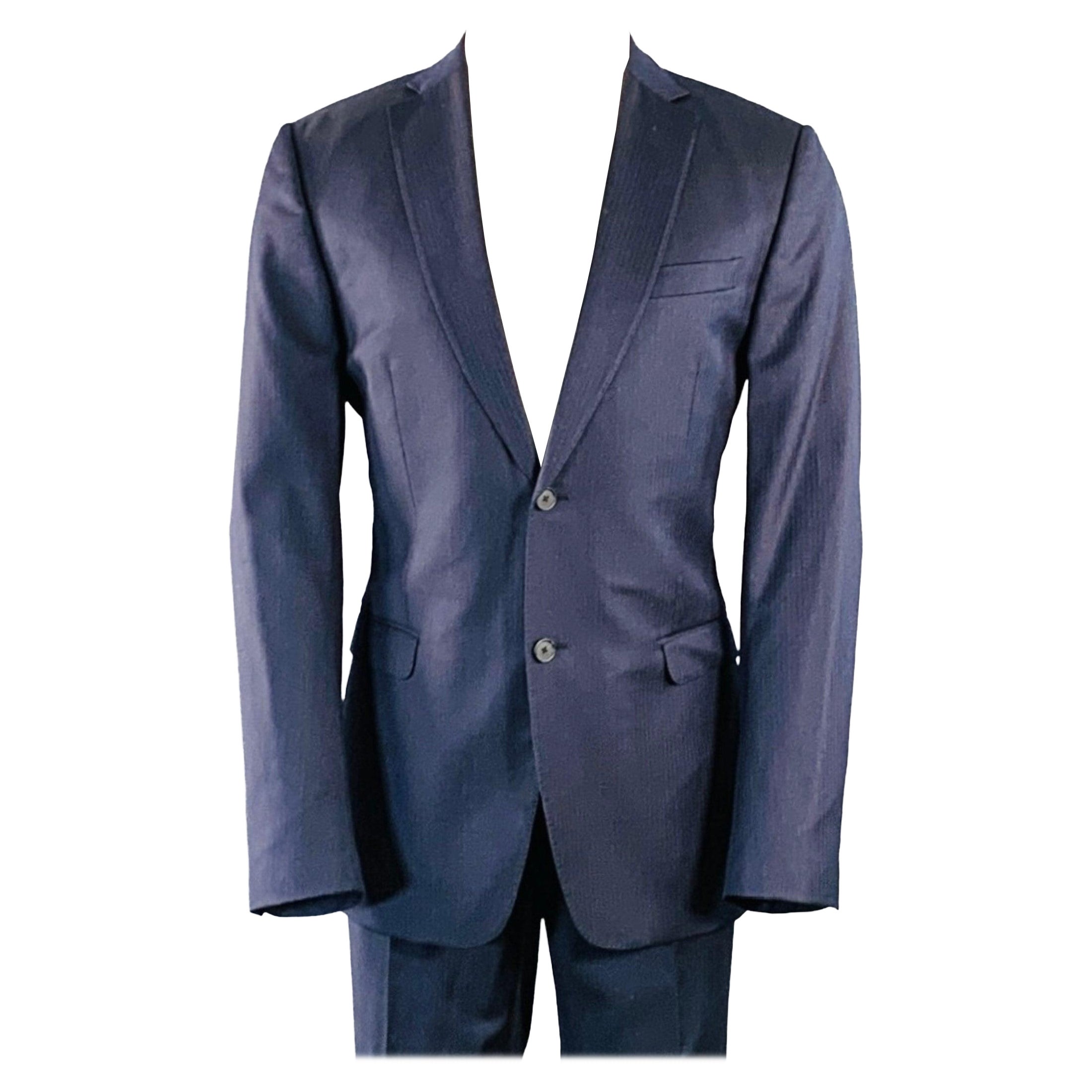 Z ZEGNA Size 40 Regular Navy Charcoal Herringbone Wool Notch Lapel Suit