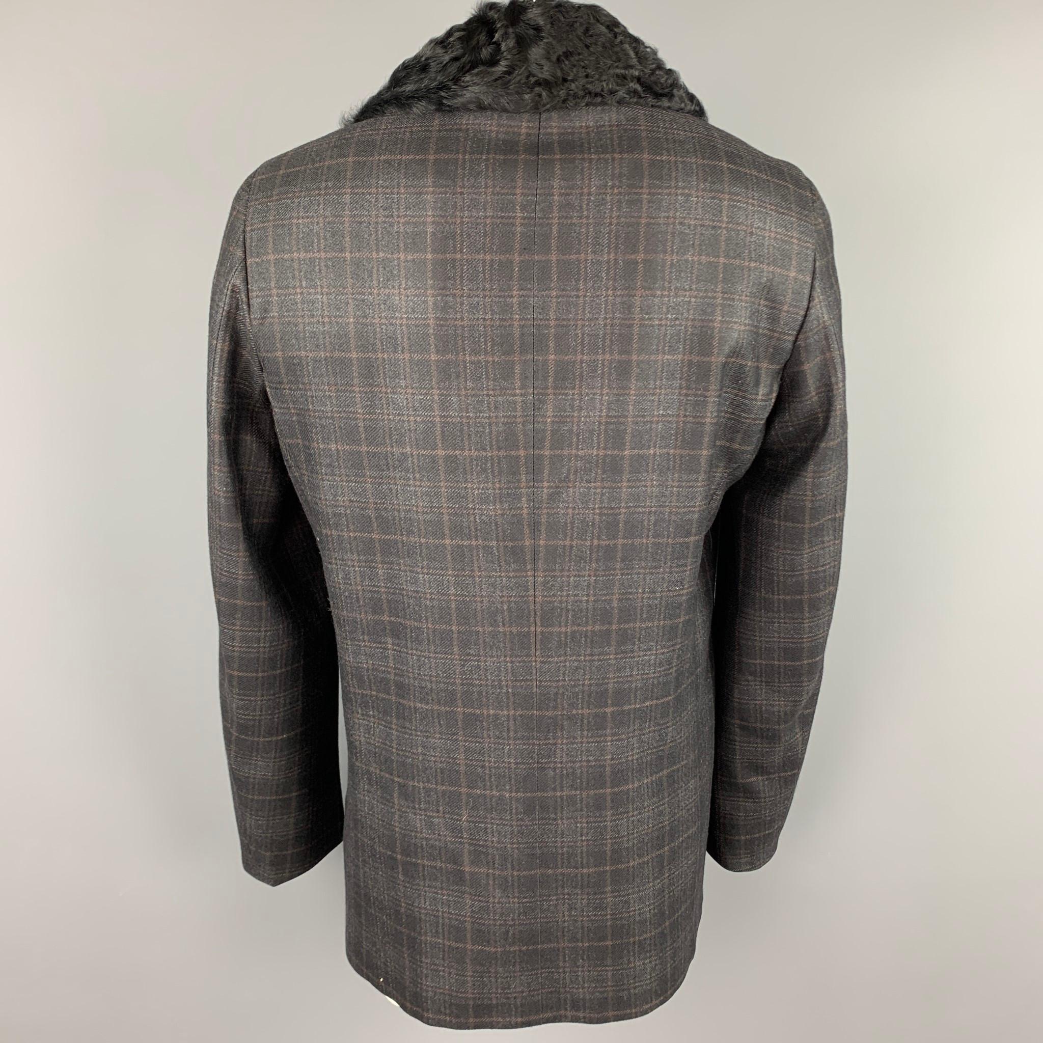 Z ZEGNA Size 42 Charcoal Plaid Wool Double Breasted Coat In Good Condition In San Francisco, CA