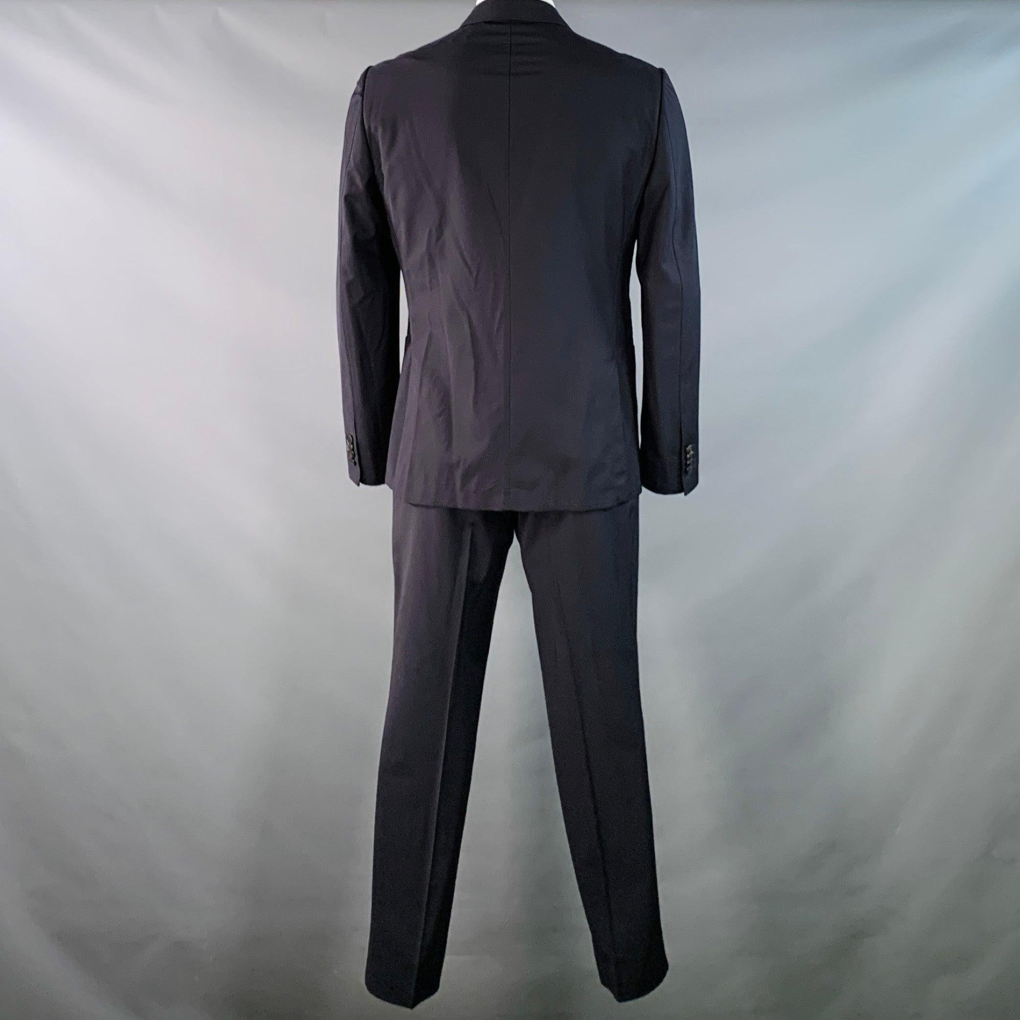 Nero Z Zegna Taglia 42 Regolare Abito in Lana Navy con Risvolto a Tacca in vendita