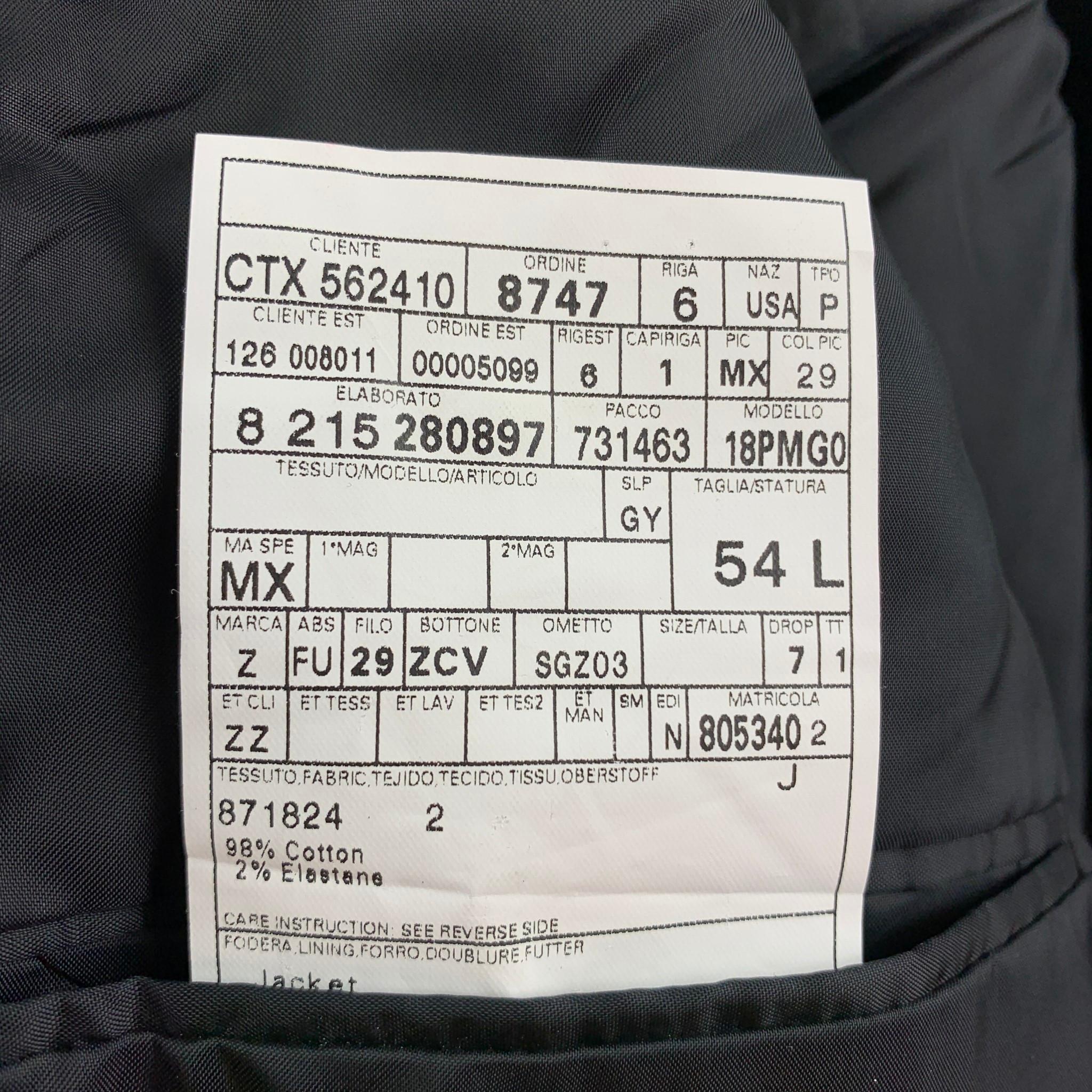 Z ZEGNA Size 44 Black Cotton Velvet Notch Lapel Sport Coat 1