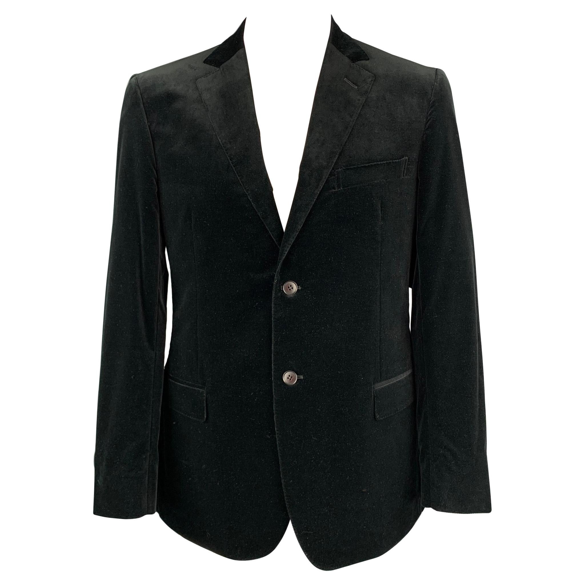 Z ZEGNA Size 44 Black Cotton Velvet Notch Lapel Sport Coat