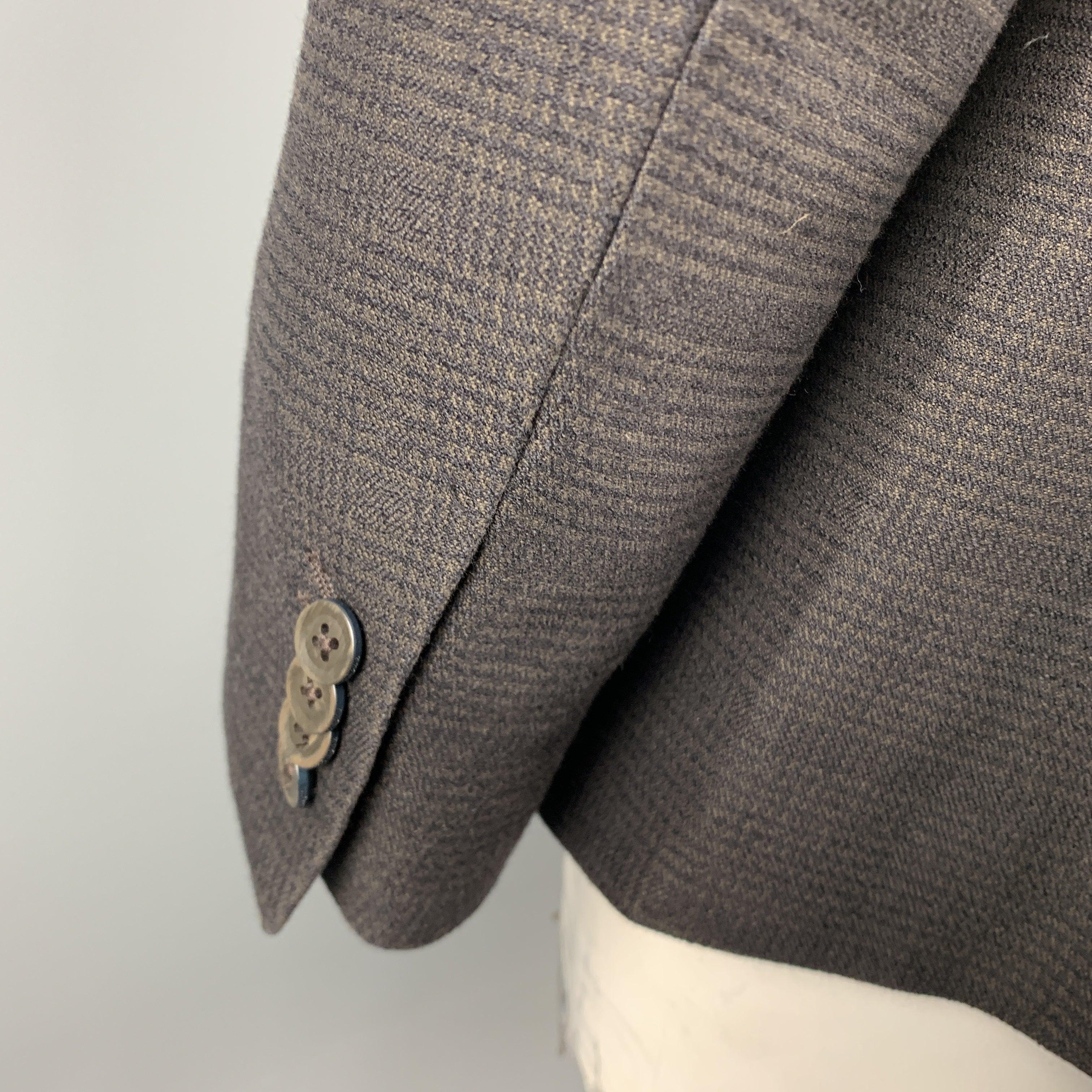 Men's Z ZEGNA Size 44 Brown & Navy Plaid Regular Cotton / Wool Sport Coat For Sale