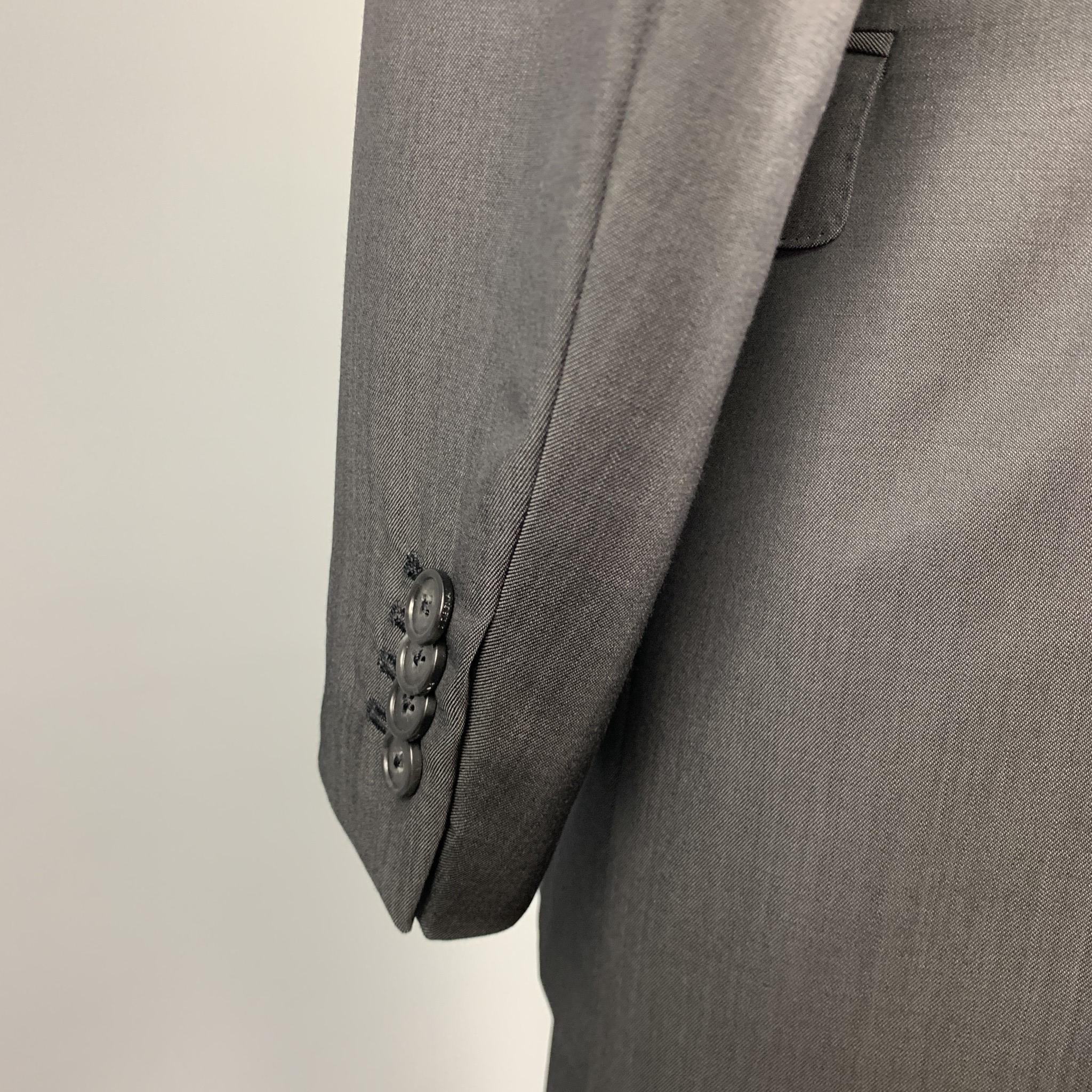 Black Z ZEGNA Size 44 Regular Charcoal Wool / Mohair Notch Lapel Suit